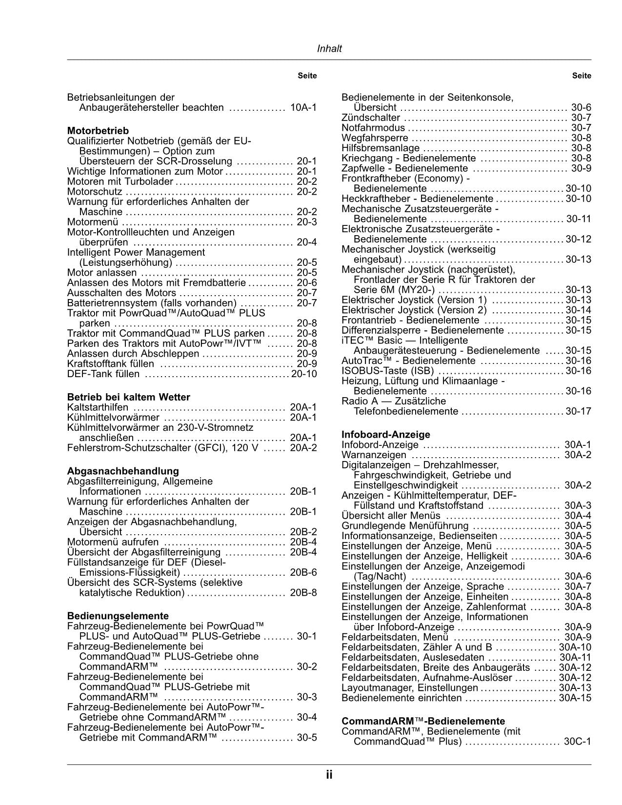 JOHN DEERE 6090M 6100M 6110M 6120M TRAKTOR BETRIEBSANLEITUNG