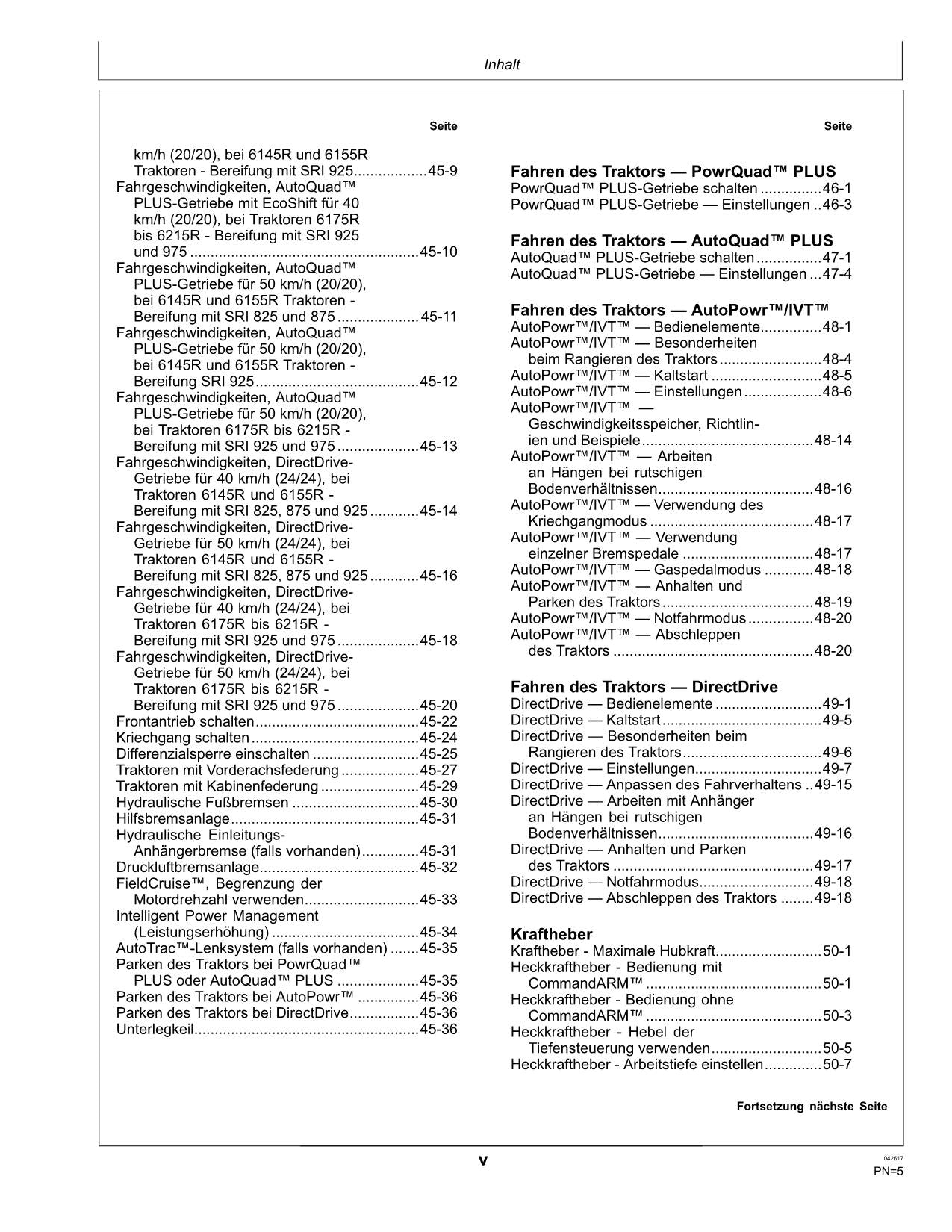 JOHN DEERE 6145R 6155R 6175R 6195R  6215R  TRAKTOR BETRIEBSANLEITUNG