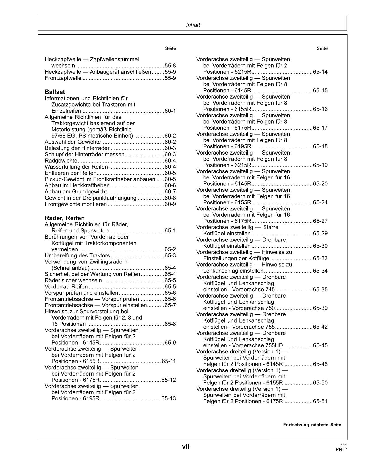 JOHN DEERE 6145R 6155R 6175R 6195R  6215R  TRAKTOR BETRIEBSANLEITUNG