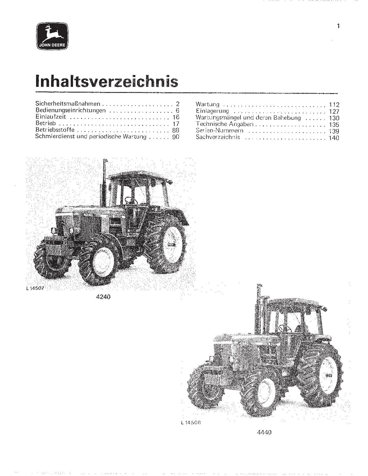 JOHN DEERE 4040 4240 4440 TRAKTOR BETRIEBSANLEITUNG