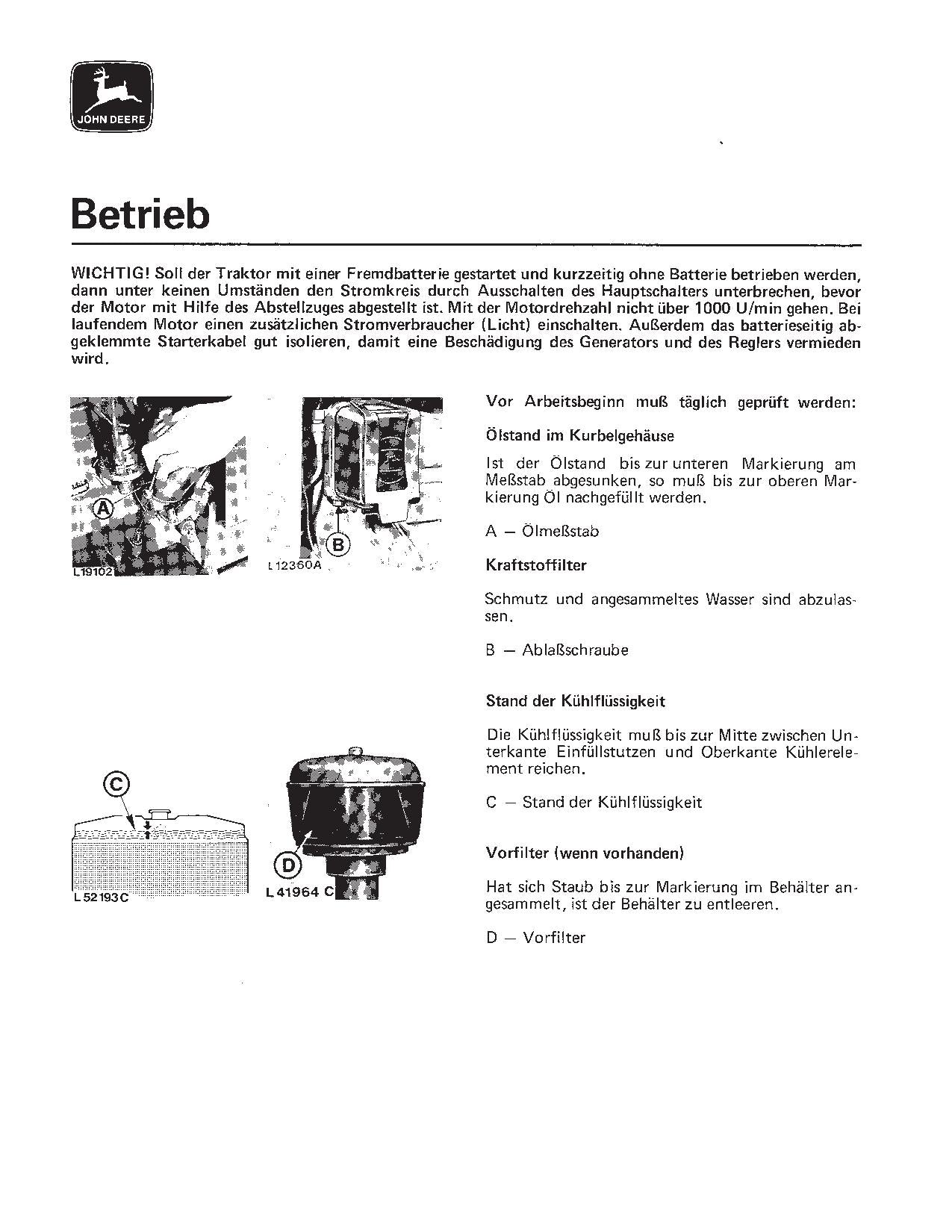 JOHN DEERE 1640 1840 2040 TRAKTOR BETRIEBSANLEITUNG