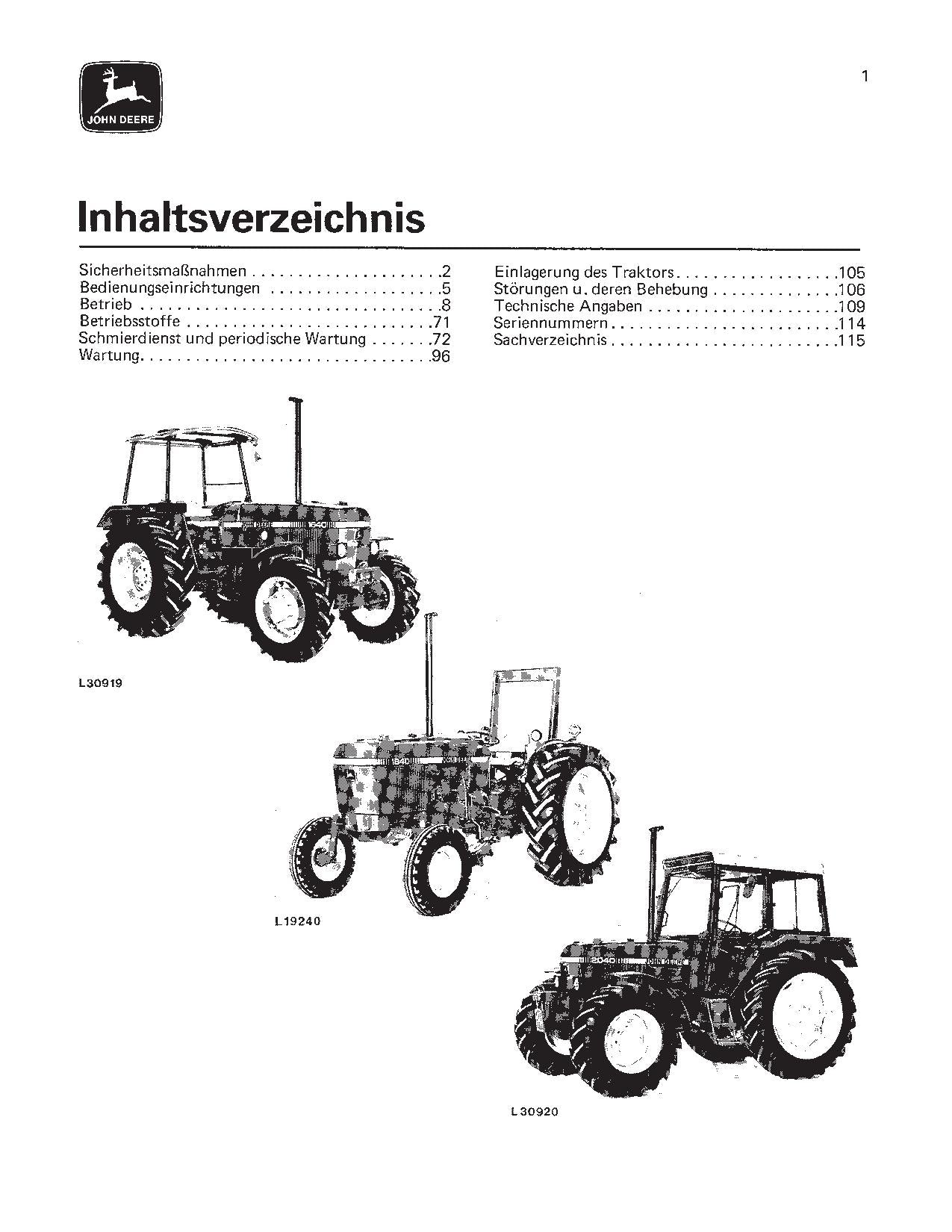 JOHN DEERE 1640 1840 2040 TRAKTOR BETRIEBSANLEITUNG