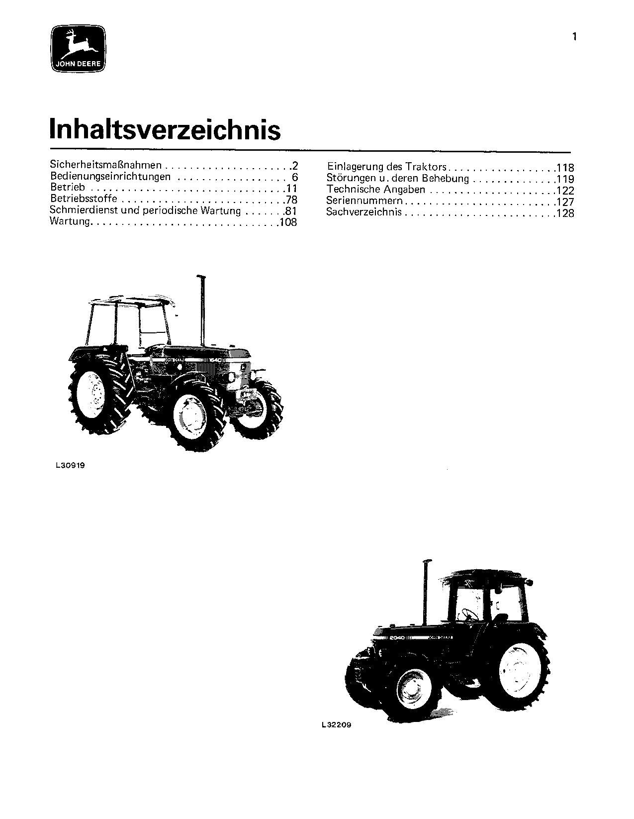 JOHN DEERE 1640 2040 2040S TRAKTOR BETRIEBSANLEITUNG #1