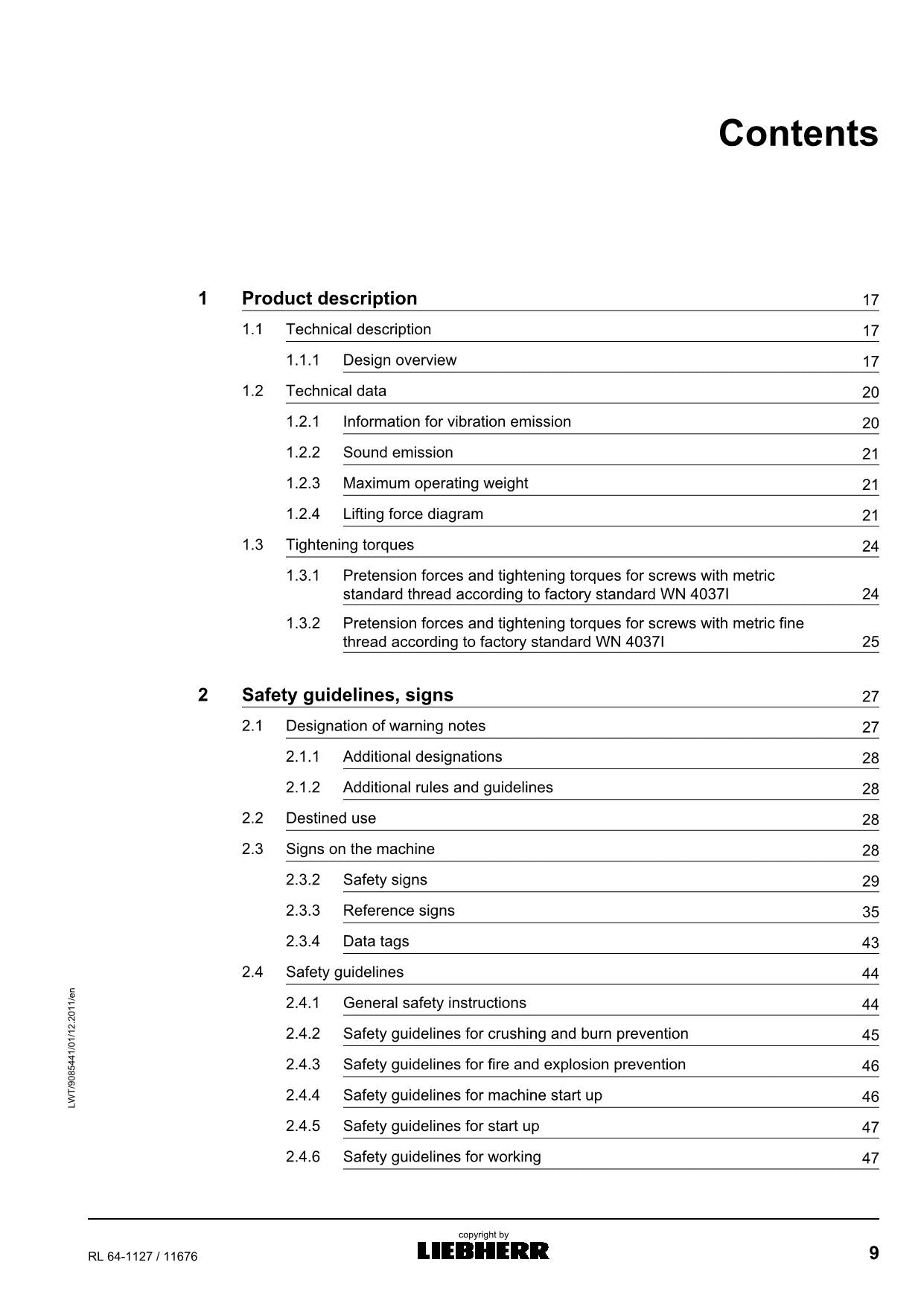 Liebherr RL64-1127 Pipe Layer Operators manual serial 11676