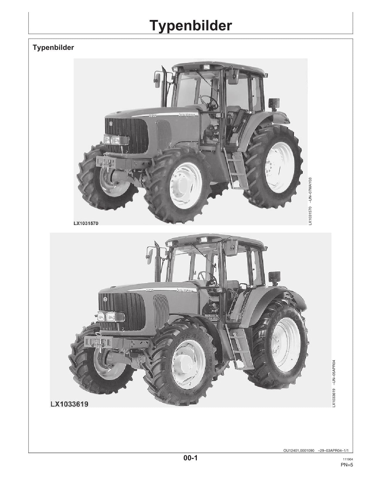 JOHN DEERE 6520 SE 6620 SE TRAKTOR BETRIEBSANLEITUNG