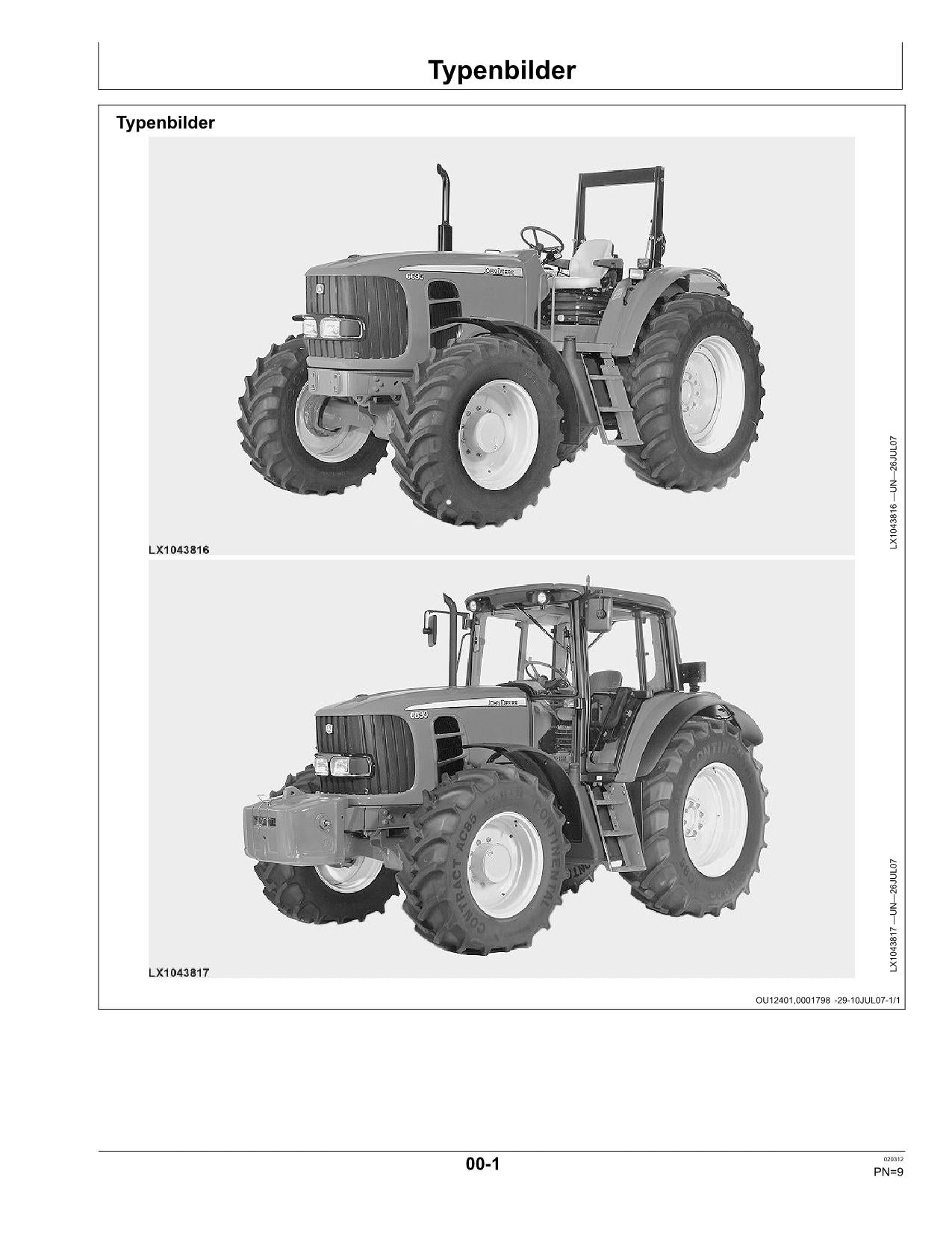 JOHN DEERE 6534 6630 6830  6930 TRAKTOR BETRIEBSANLEITUNG