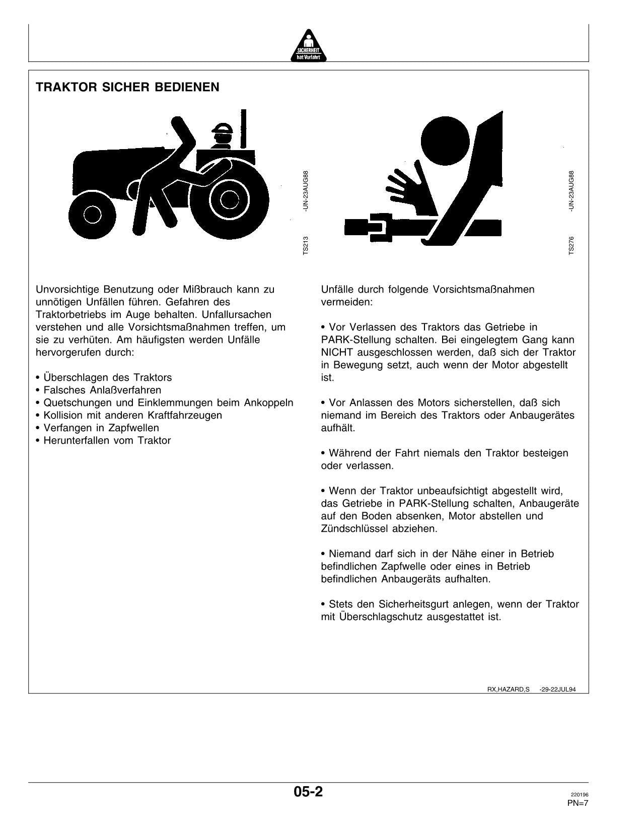 JOHN DEERE 7600 7700 7800 TRAKTOR BETRIEBSANLEITUNG