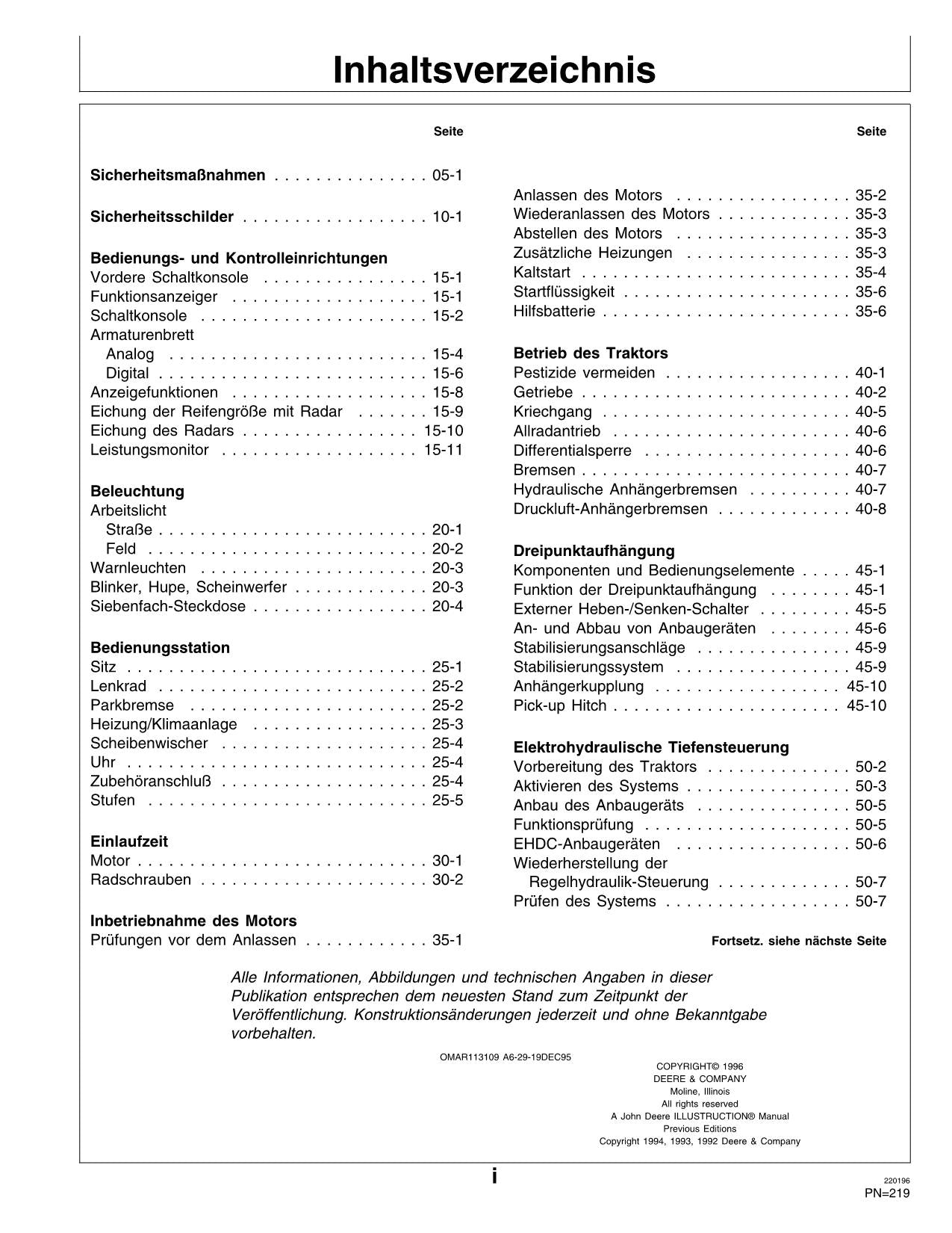 JOHN DEERE 7600 7700 7800 TRAKTOR BETRIEBSANLEITUNG