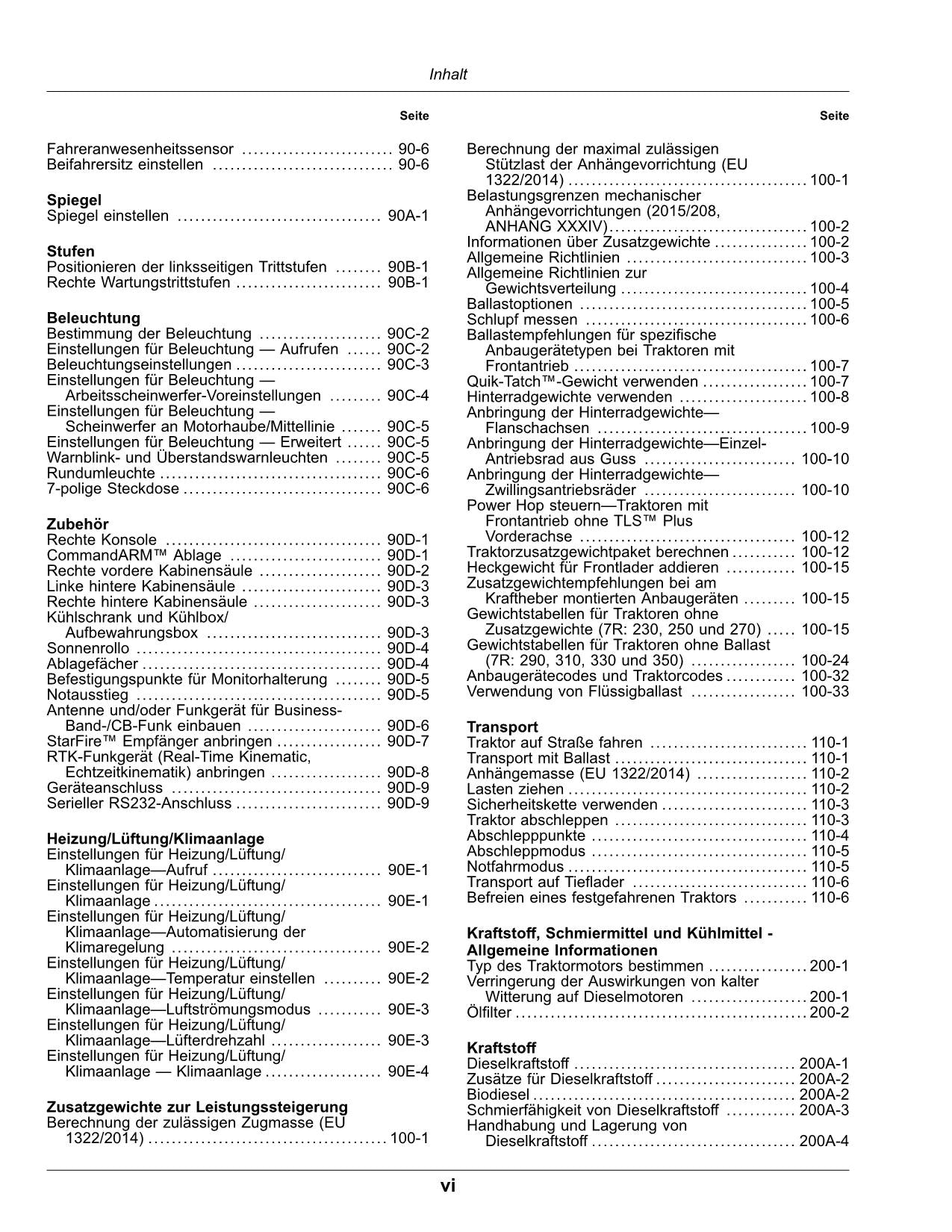 JOHN DEERE 7R 210 230 250 270 290 310  330 TRAKTOR BETRIEBSANLEITUNG