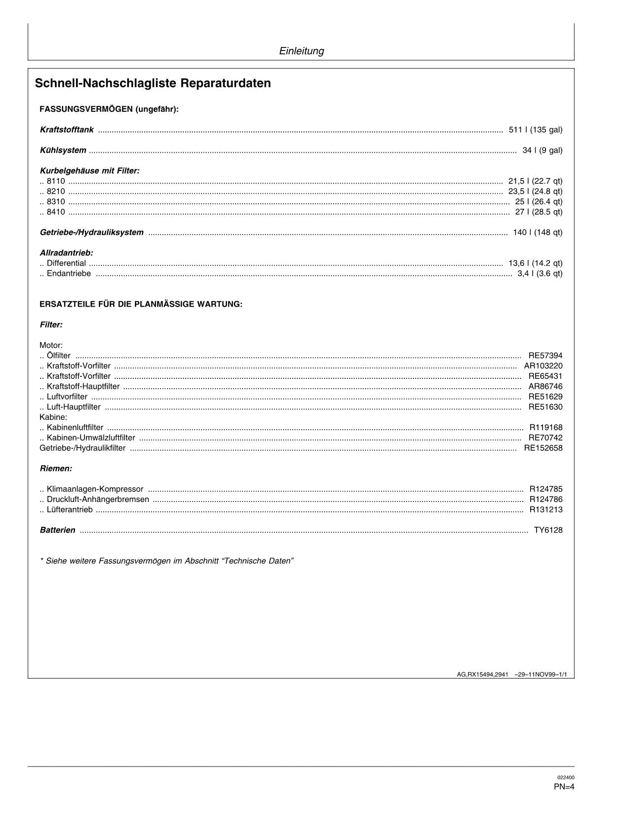 JOHN DEERE 8110 8210 8310 8410 TRAKTOR BETRIEBSANLEITUNG #1