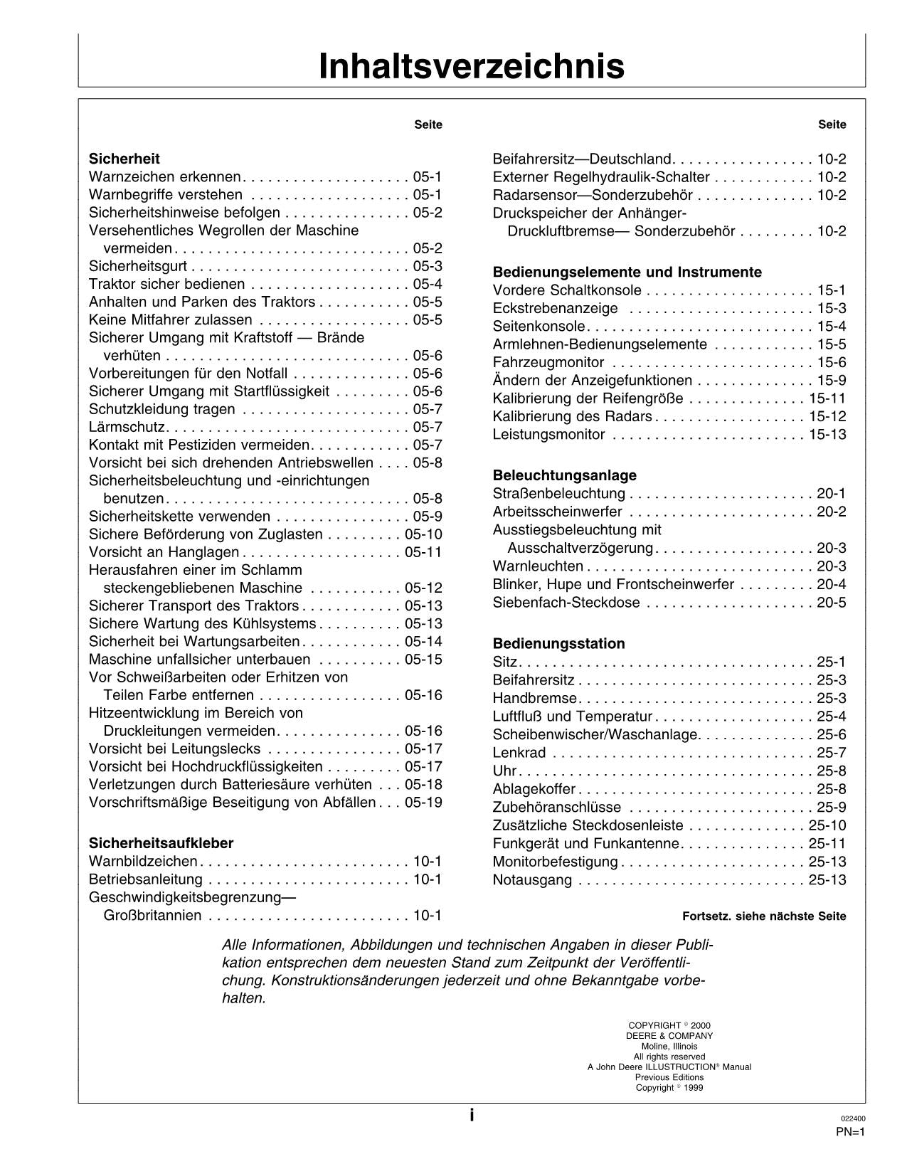 JOHN DEERE 8110 8210 8310 8410 TRAKTOR BETRIEBSANLEITUNG #1