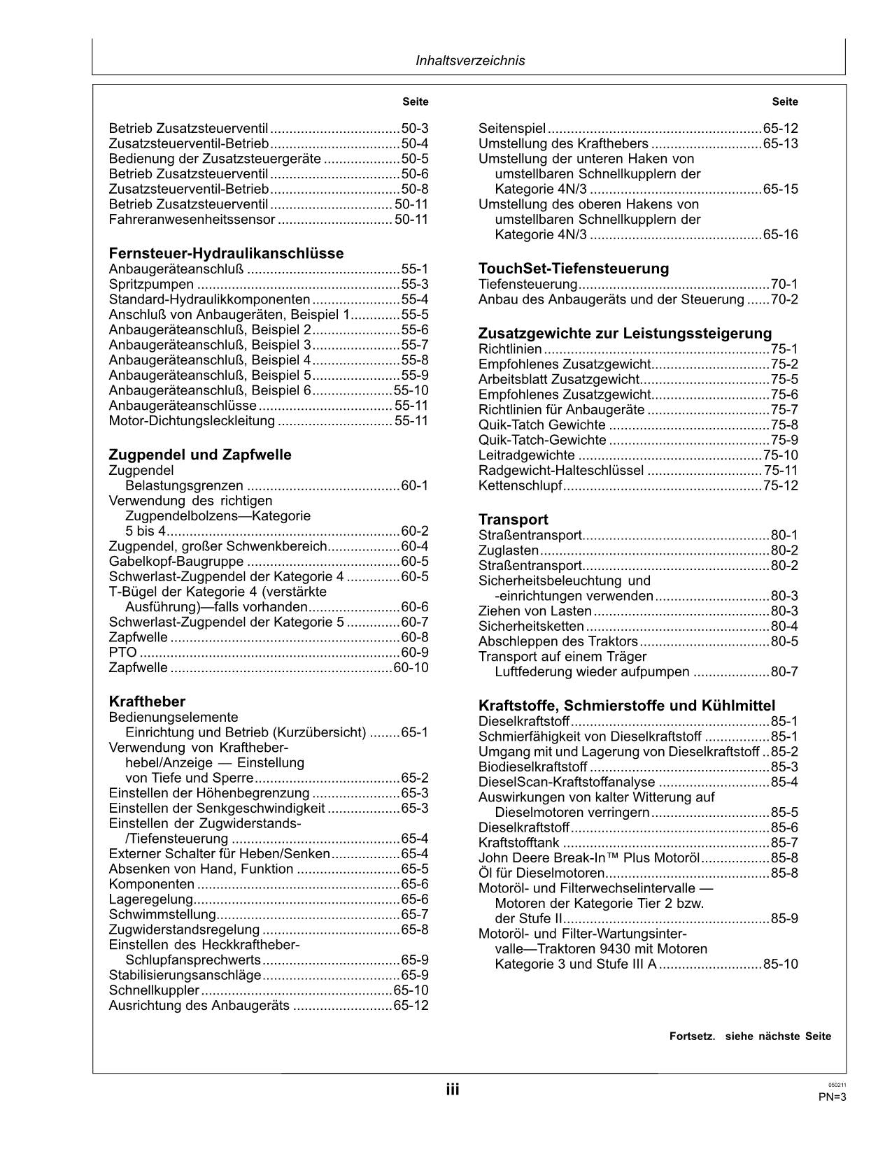 JOHN DEERE 9430T 9530T 9630T TRAKTOR BETRIEBSANLEITUNG #3