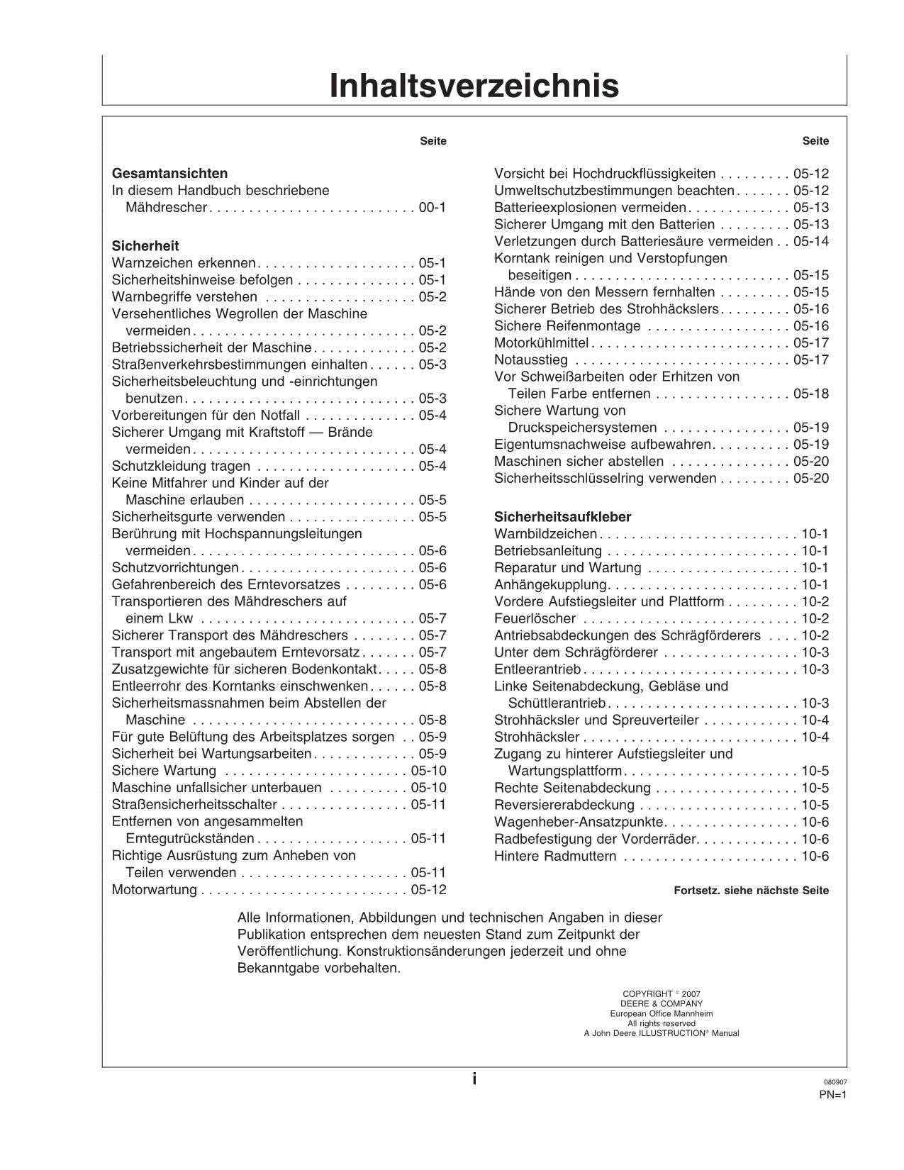 John Deere 1450 1550 CWS WTS Mähdrescher betriebsanleitung