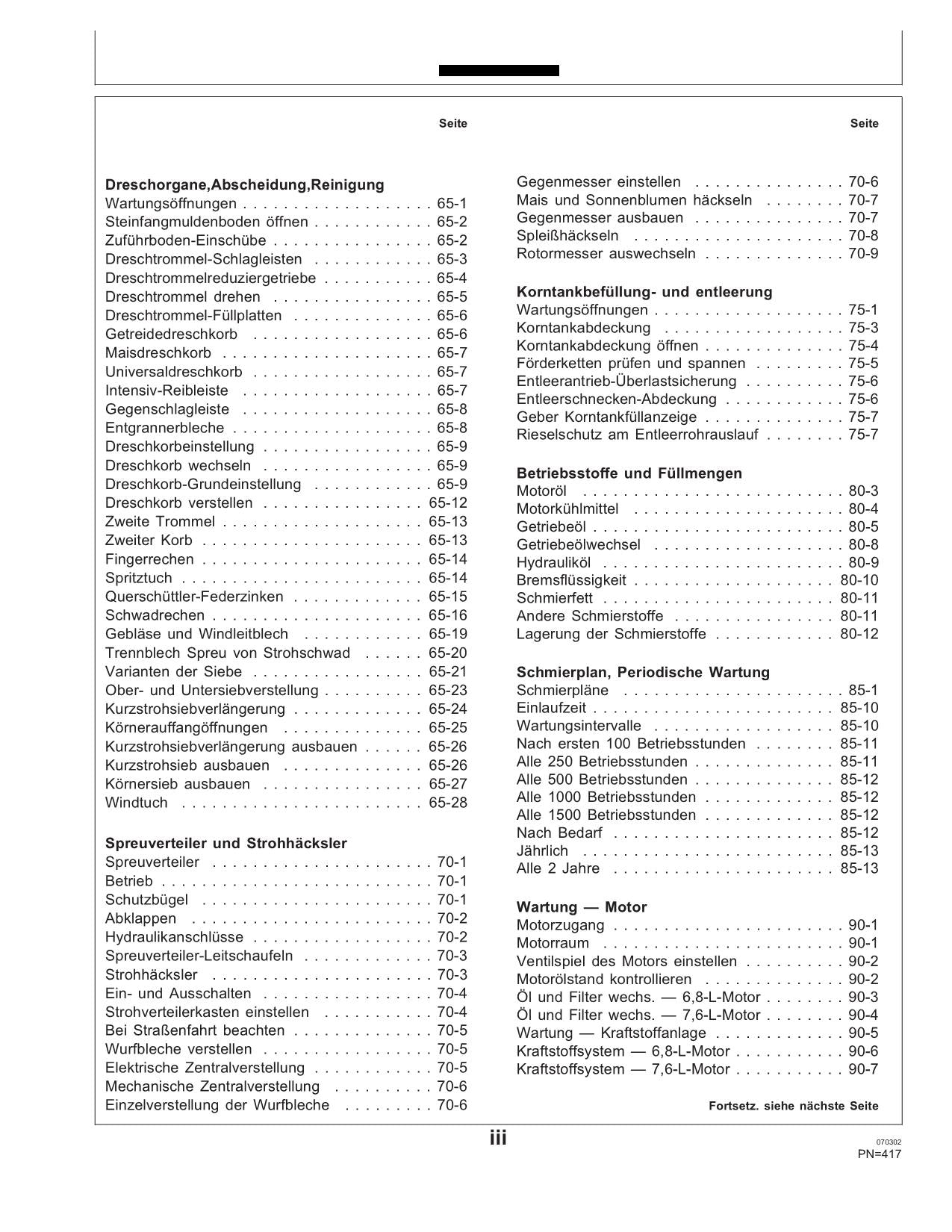 John Deere 2054  2056  2058  2064  2066 Mähdrescher betriebsanleitung