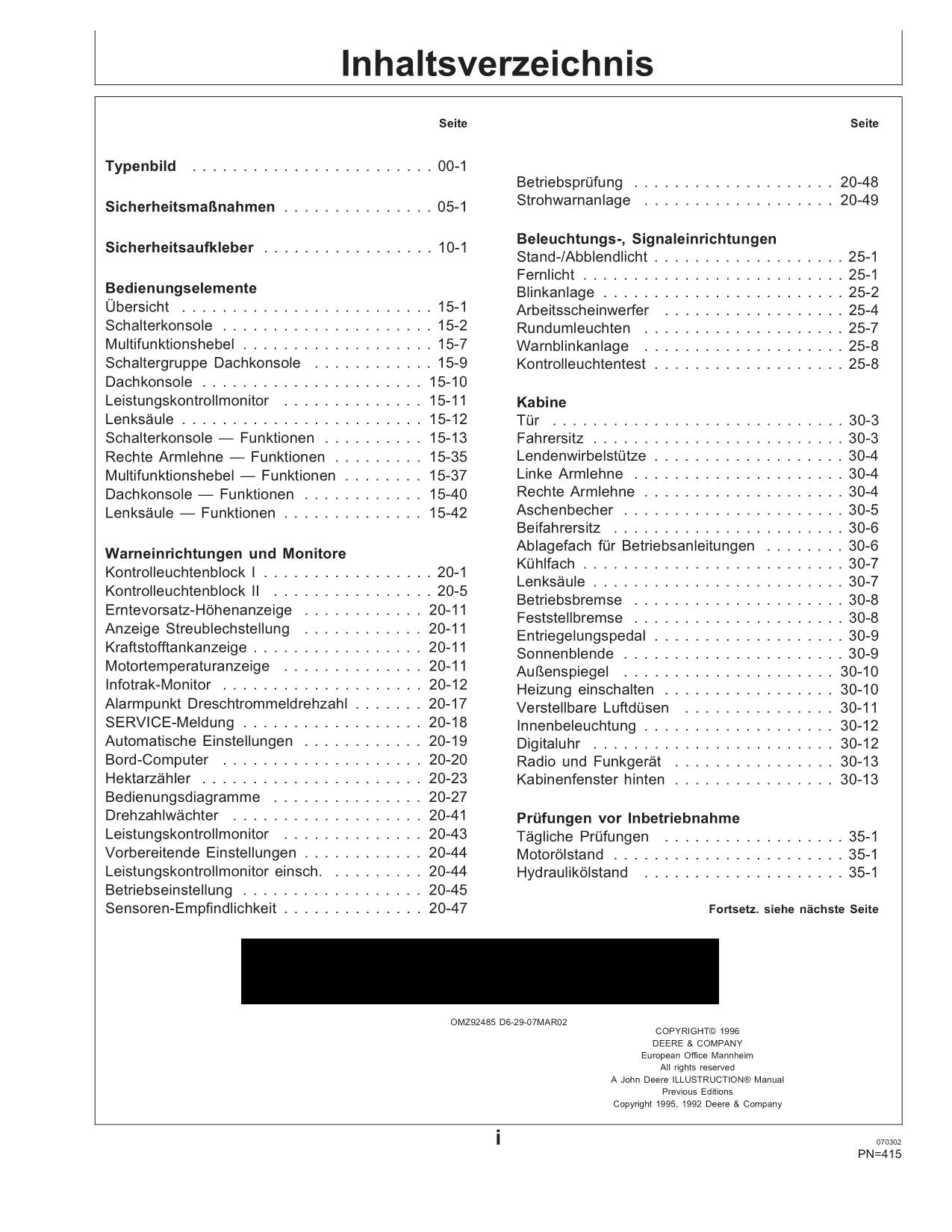 John Deere 2054  2056  2058  2064  2066 Mähdrescher betriebsanleitung