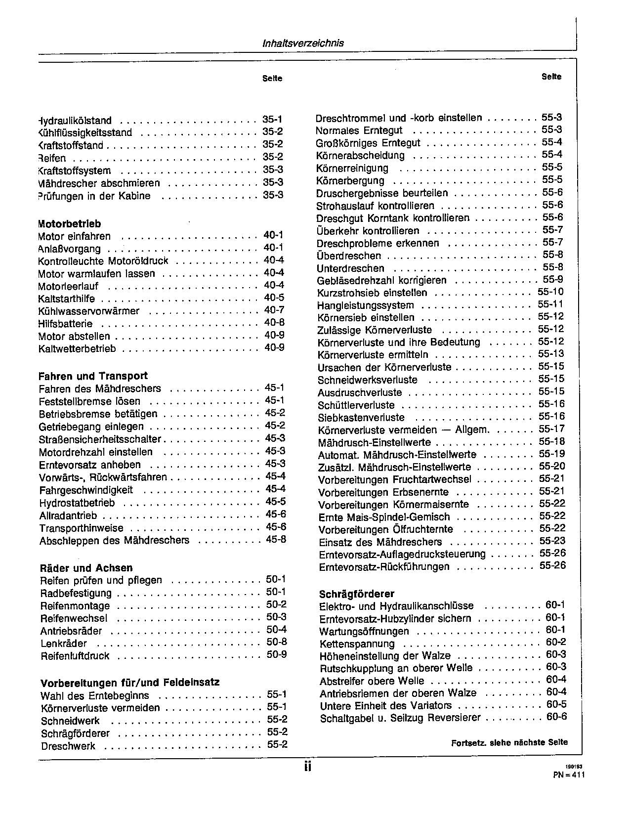 John Deere 2054 2056 2058 2064 2066 Mähdrescher Betriebsanleitung Ser.0-062721