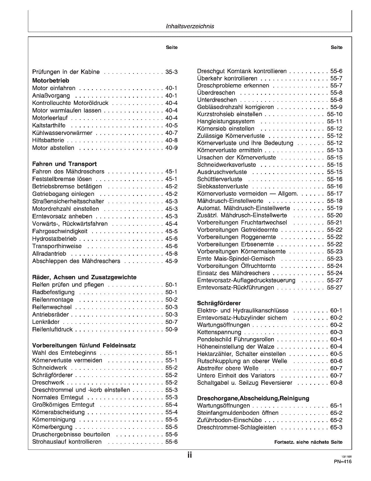 John Deere 2254 2256 2258 2264 2266 Mähdrescher betriebsanleitung Ser. 0-067677