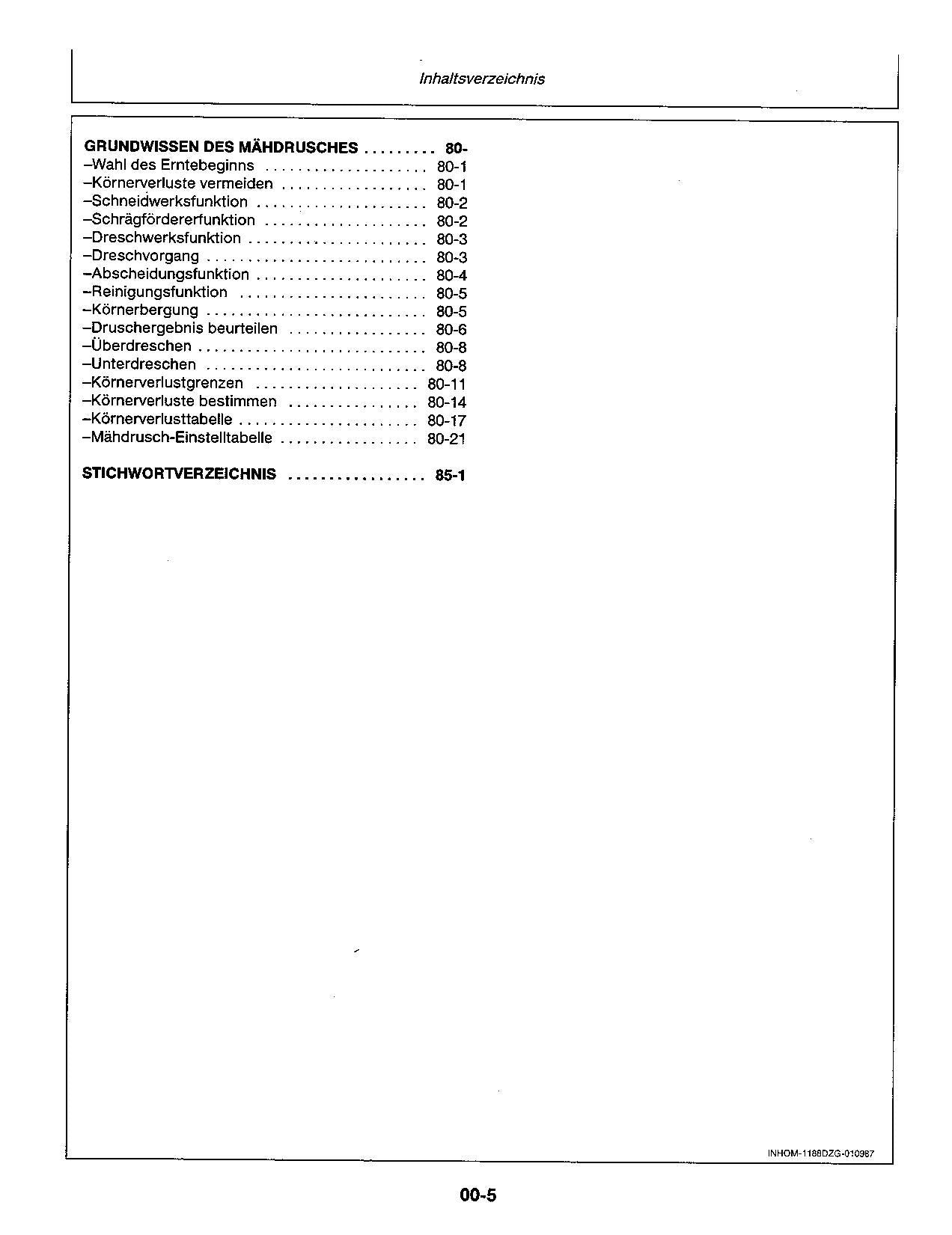 John Deere 1166 1174 1177 1188 Mähdrescher betriebsanleitung