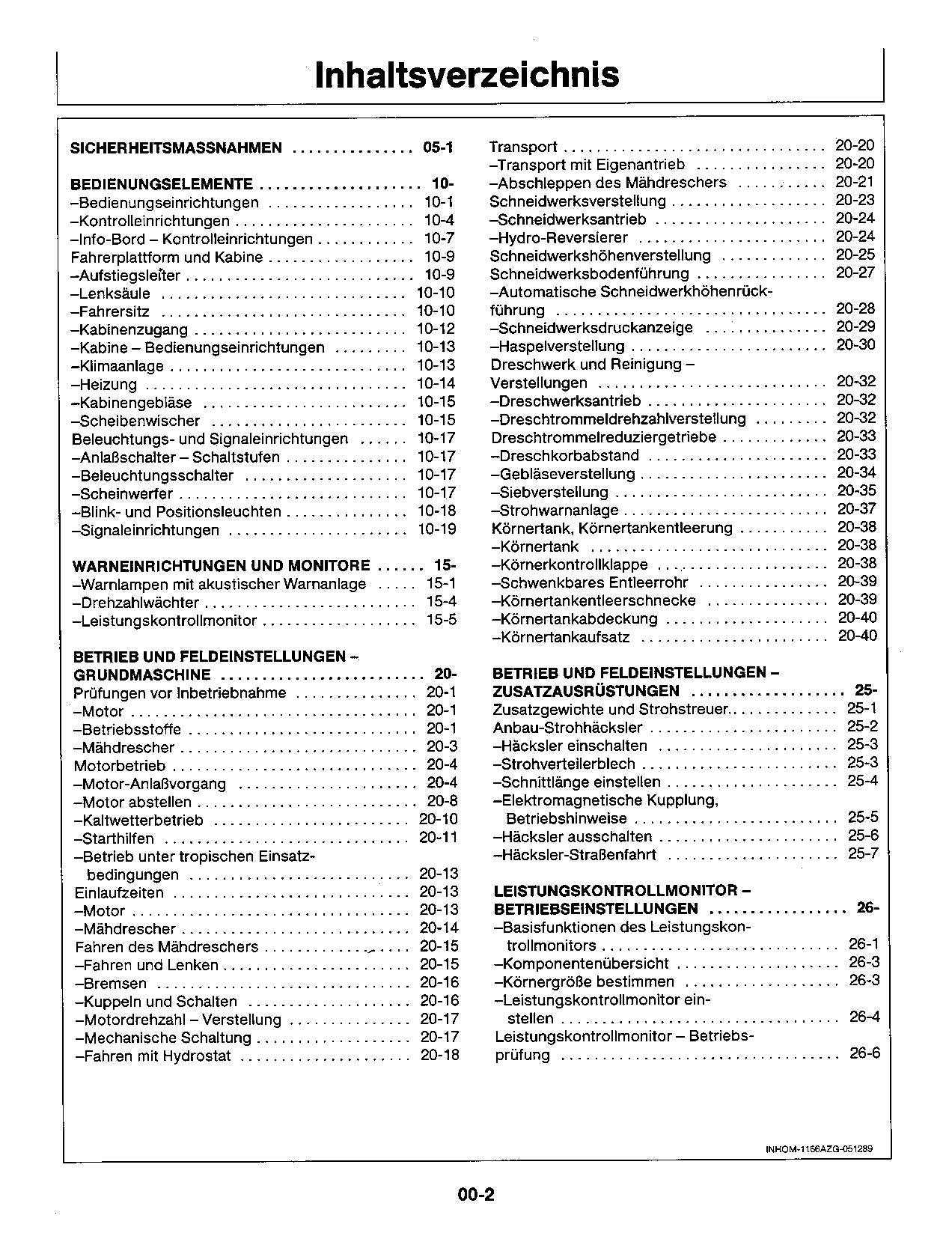 John Deere 1166 1174 1177 1188 Mähdrescher betriebsanleitung