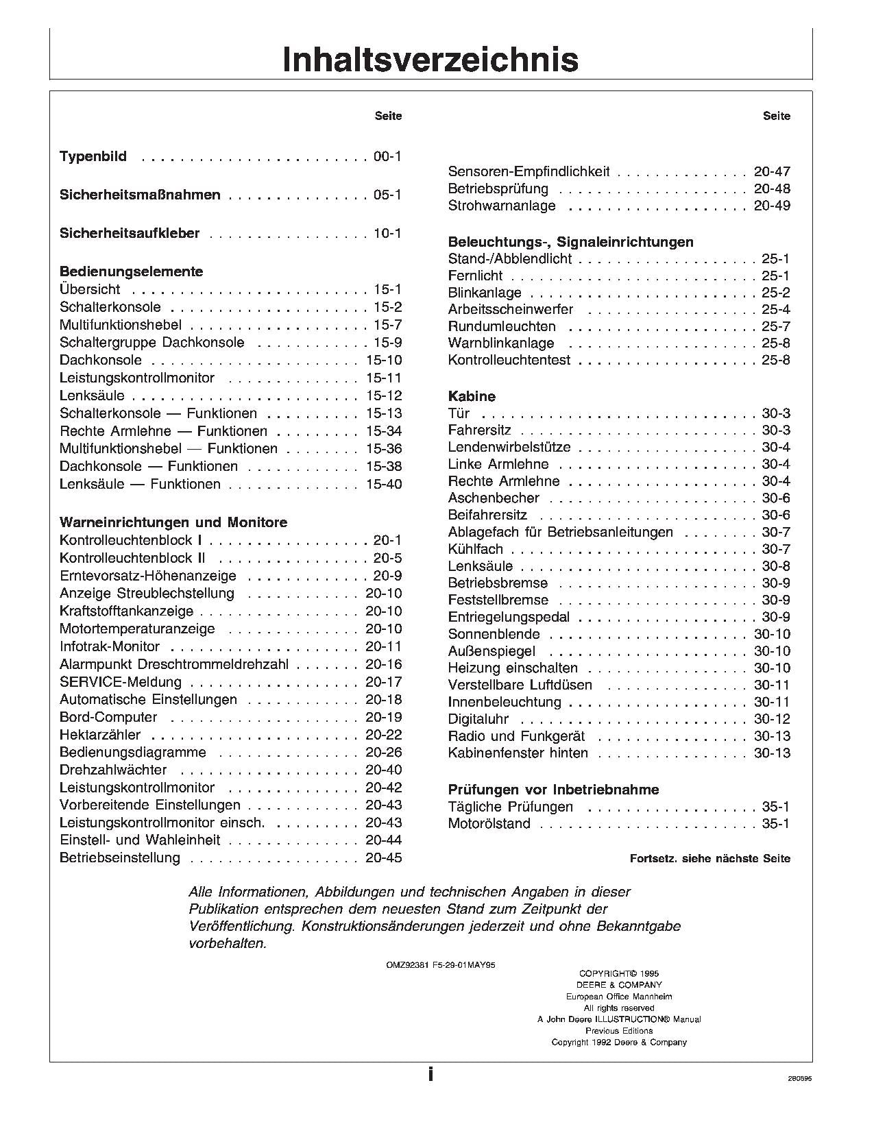 John Deere 2054 2056 2058 2064 2066 Mähdrescher betriebsanleitung 062722-064252