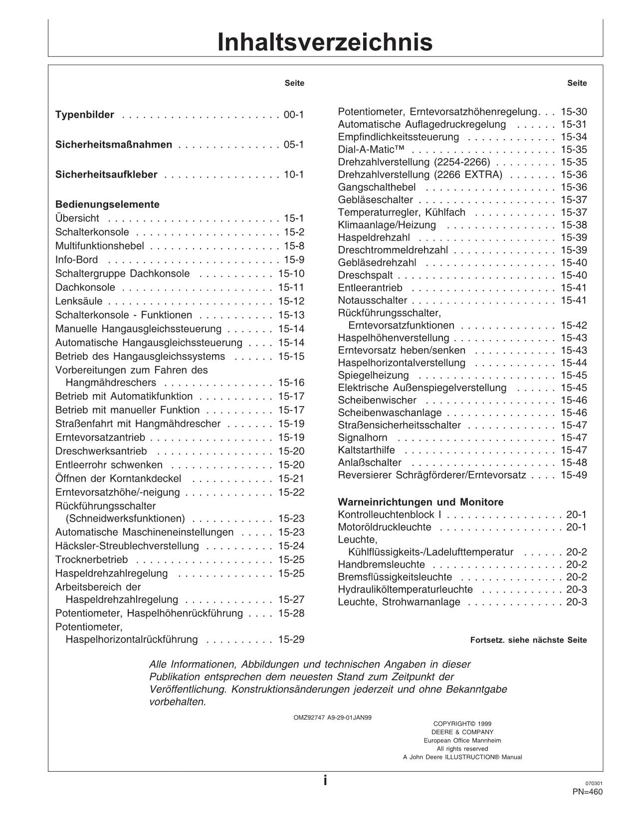 John Deere 2254 2256 2258 2264 2266 Mähdrescher Betriebsanleitung 068584-