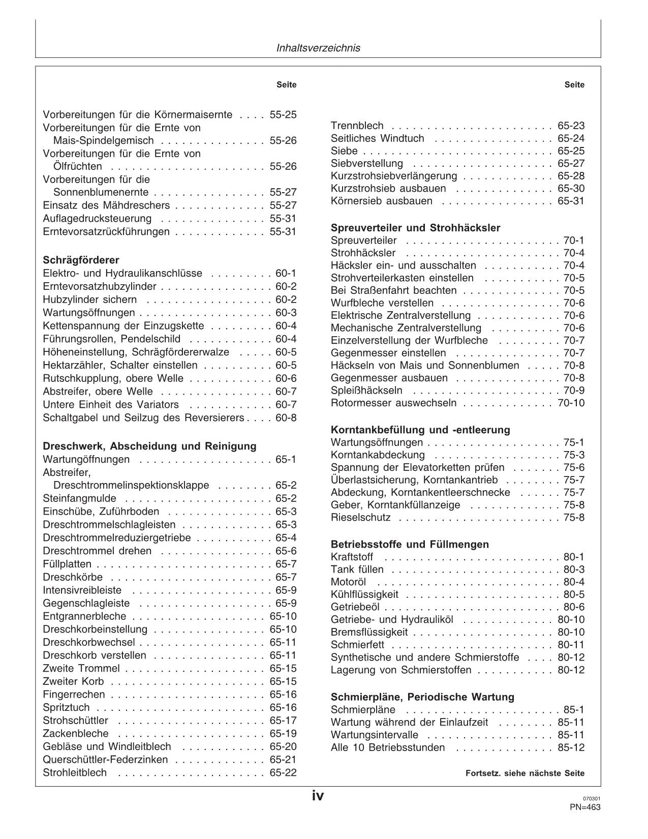 John Deere 2254 2256 2258 2264 2266 Mähdrescher Betriebsanleitung 068584-