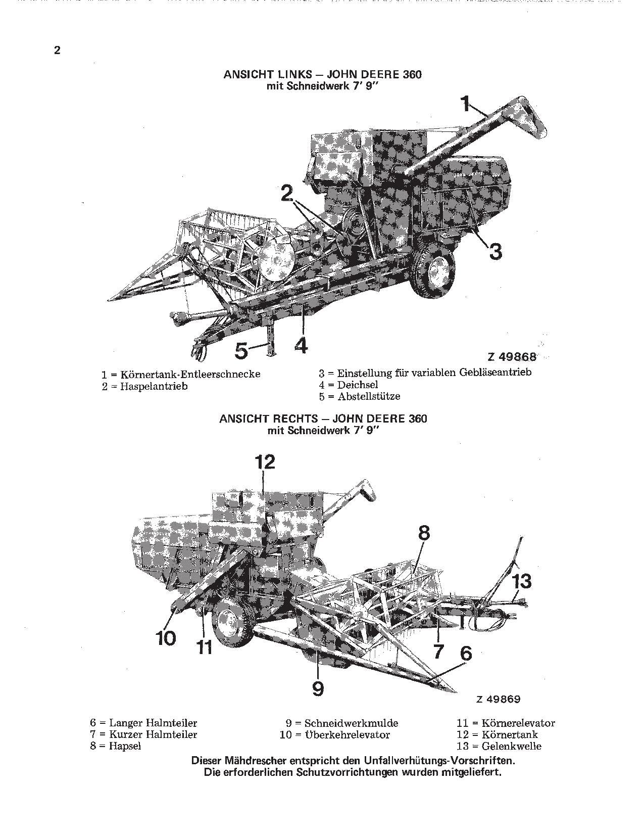 John Deere 360 Mähdrescher betriebsanleitung