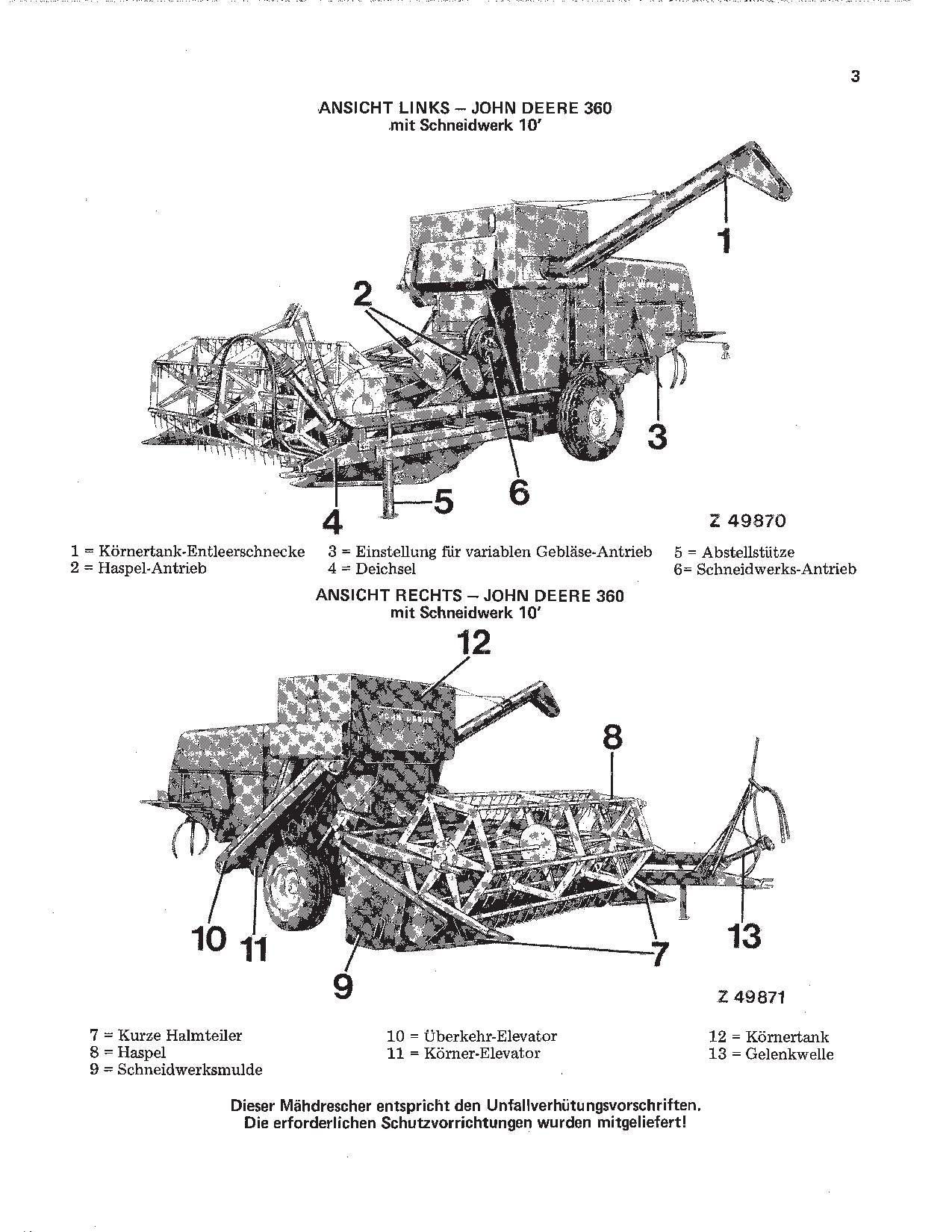 John Deere 360 Mähdrescher betriebsanleitung