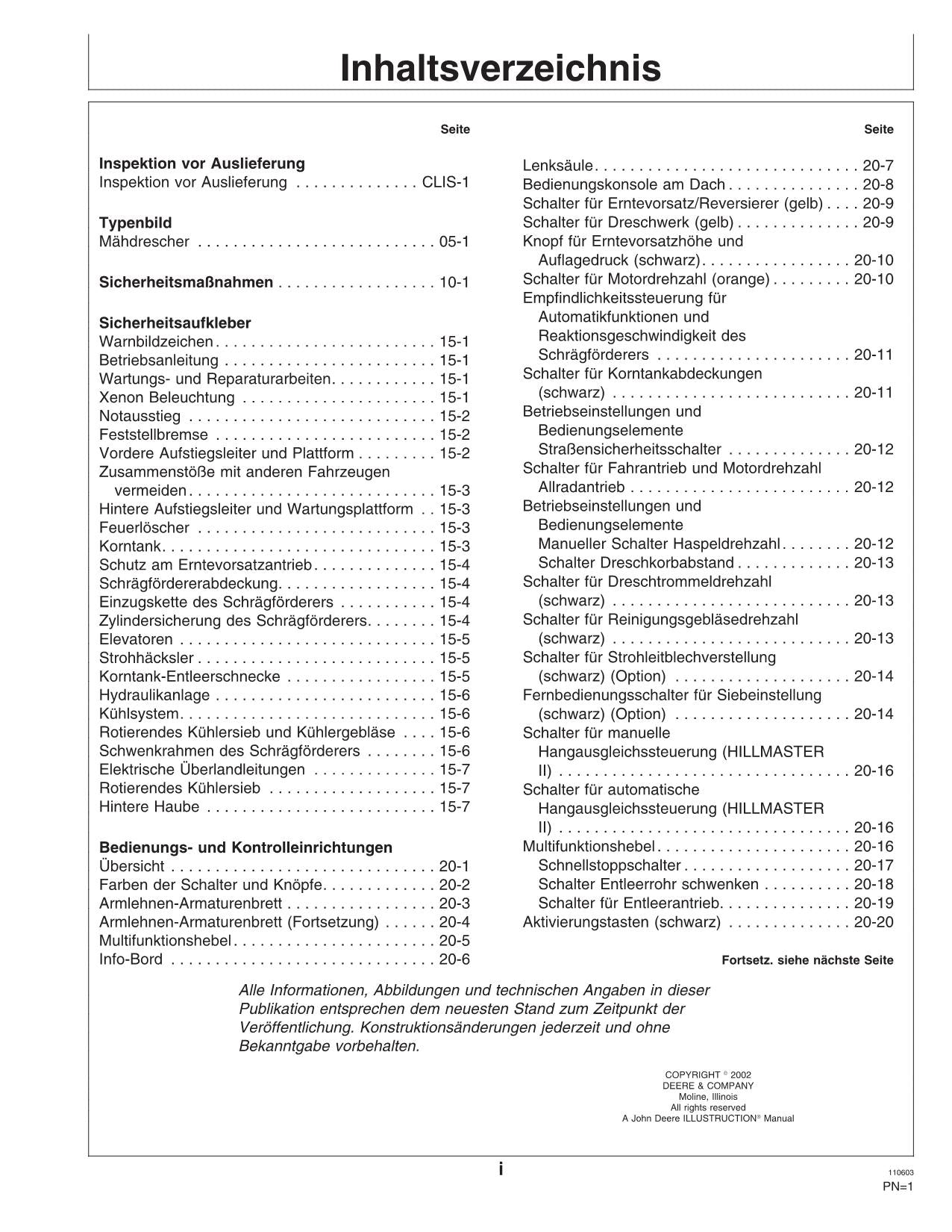 John Deere 9540 9560 9580 9640 9660 9680 Mähdrescher Betriebsanleitung