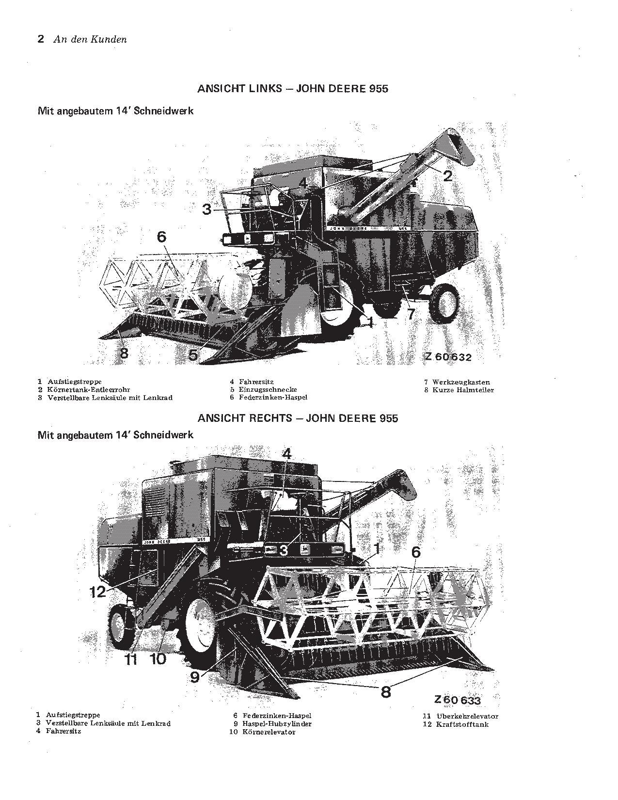 John Deere 955 Mähdrescher Betriebsanleitung 000000-018097