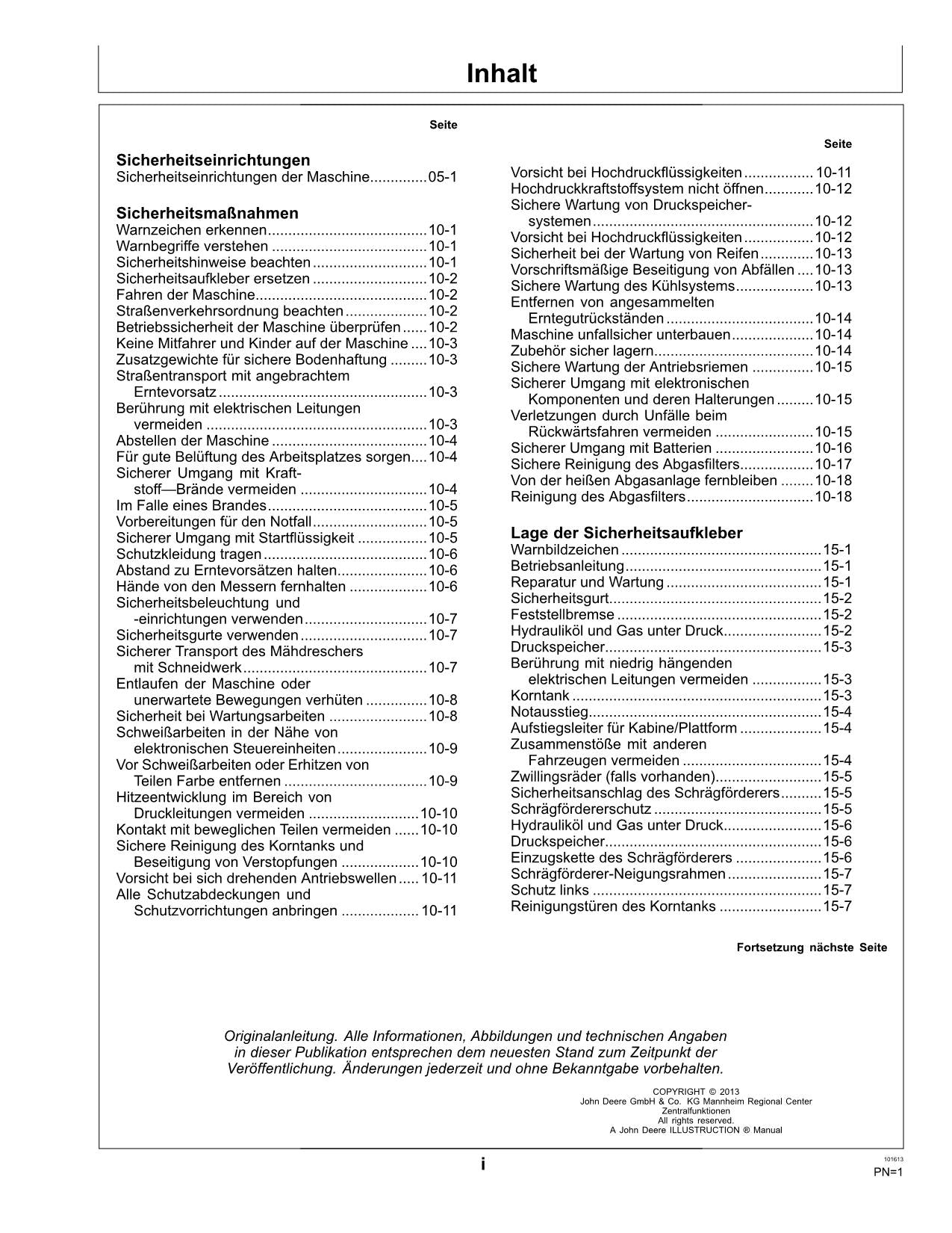 John Deere S660 S670 S680 S685 S690 HILLMASTER Mähdrescher betriebsanleitung