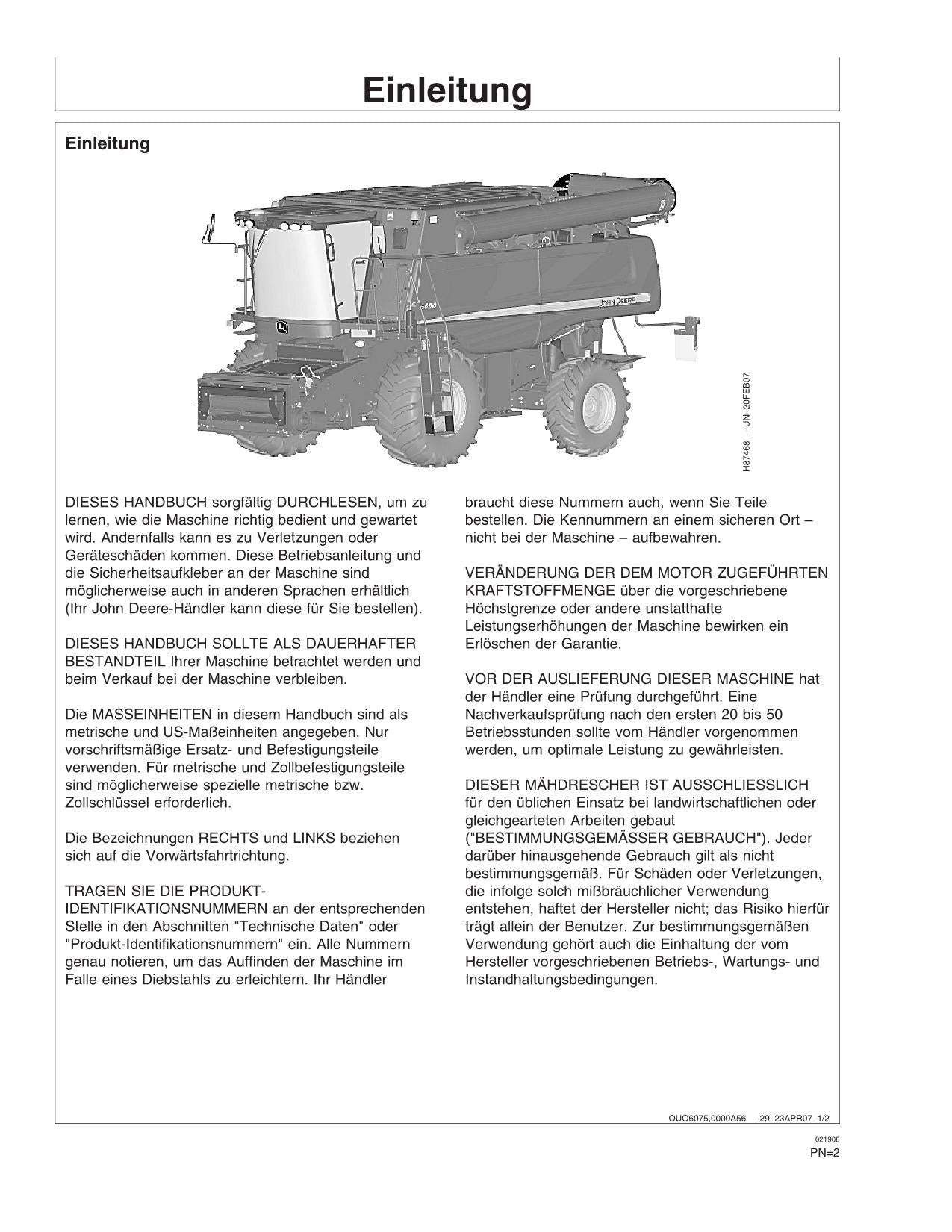 John Deere S690 Mähdrescher betriebsanleitung #1