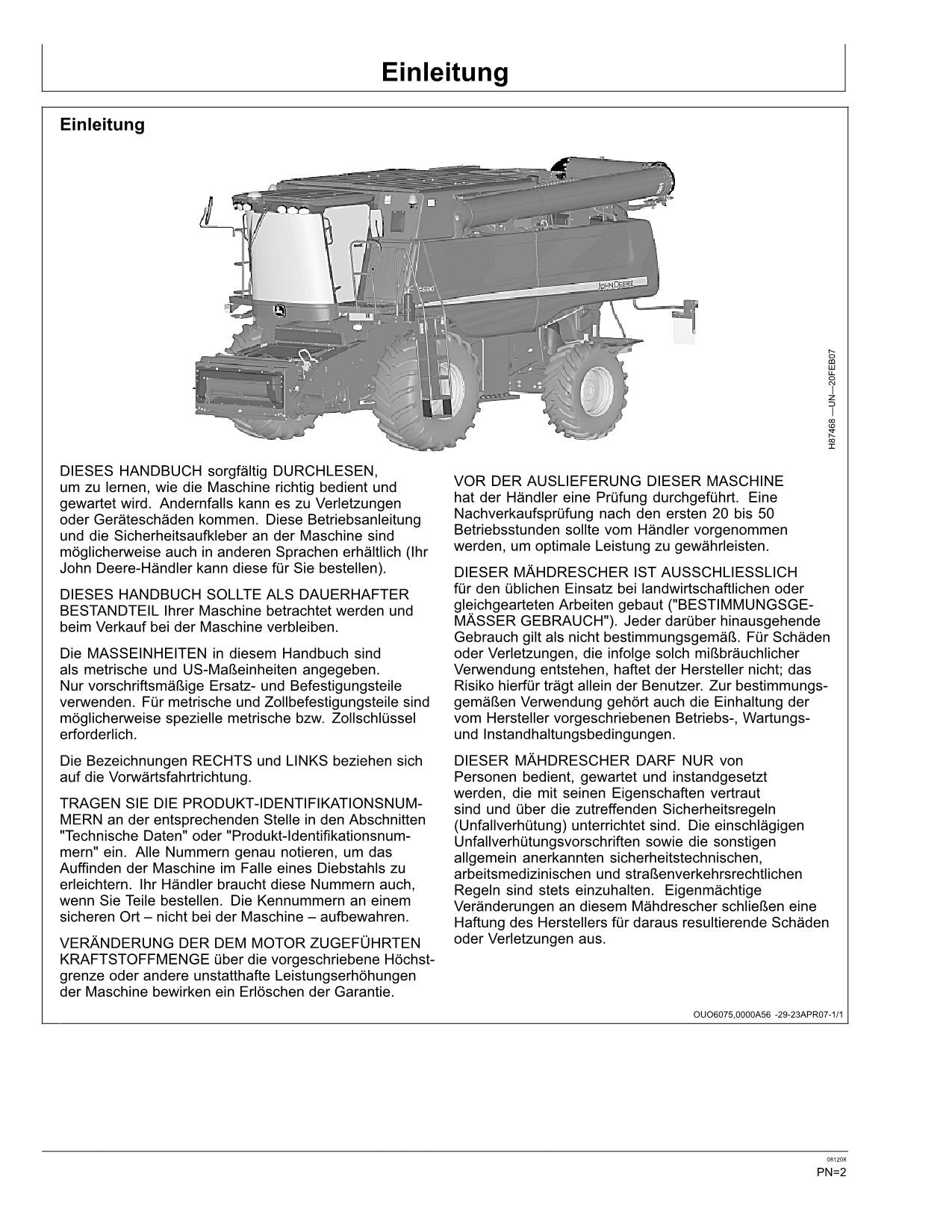 John Deere S690 Mähdrescher betriebsanleitung #2