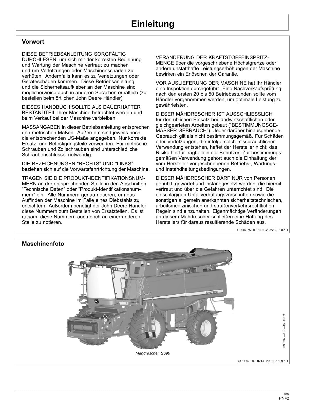 John Deere S690 Mähdrescher betriebsanleitung #5