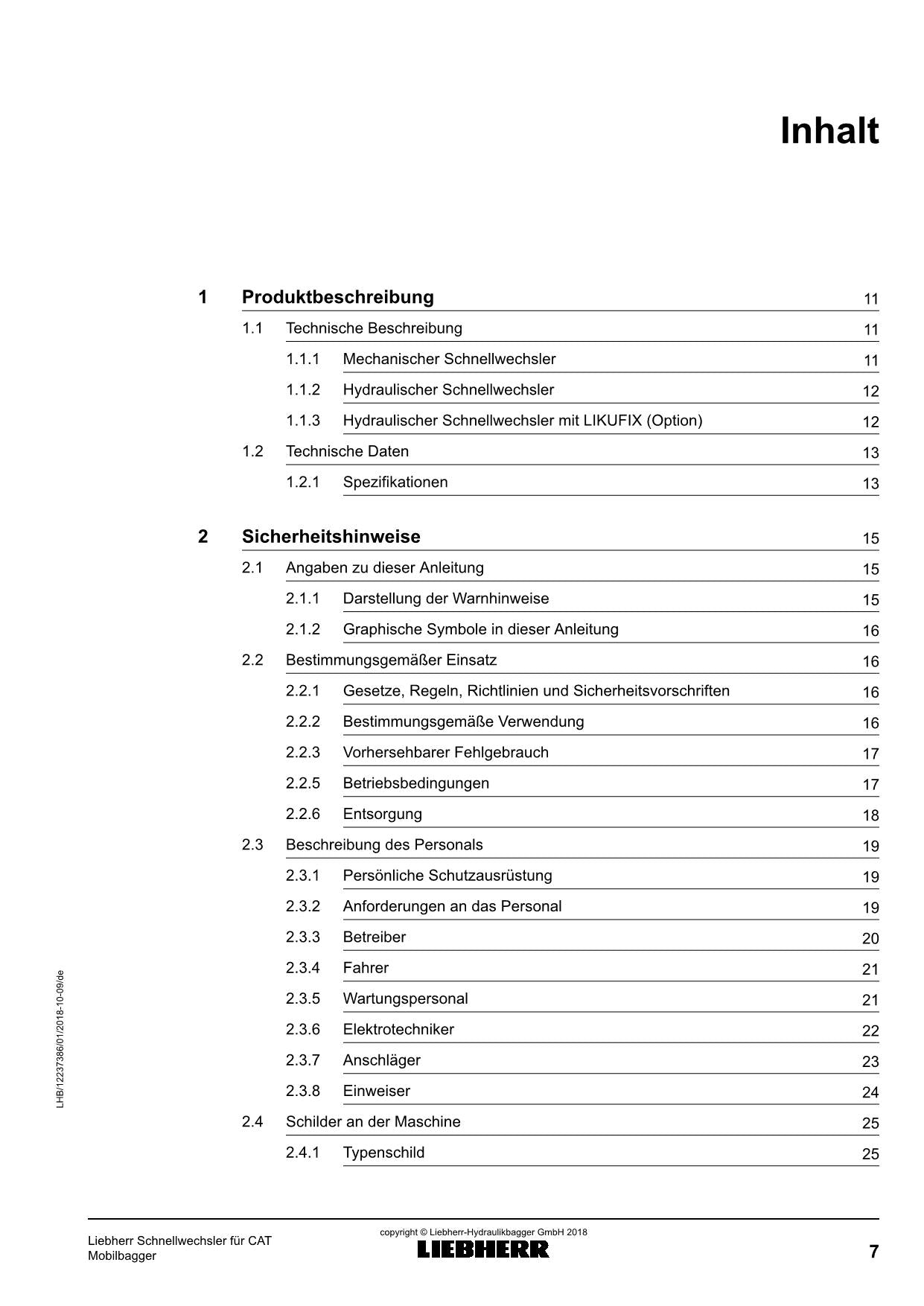 Liebherr SWA22 SWA33 SWA48 SWA66 SWA77 SWA92 SWA105 ensacheuse Betriebsanleitung