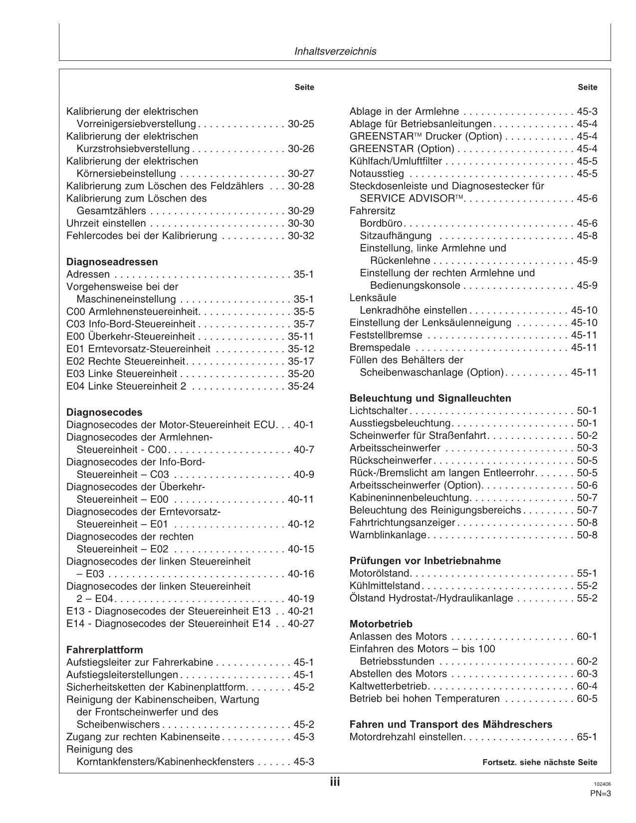 John Deere 9540I 9560I 9580I 9640I Mähdrescher betriebsanleitung