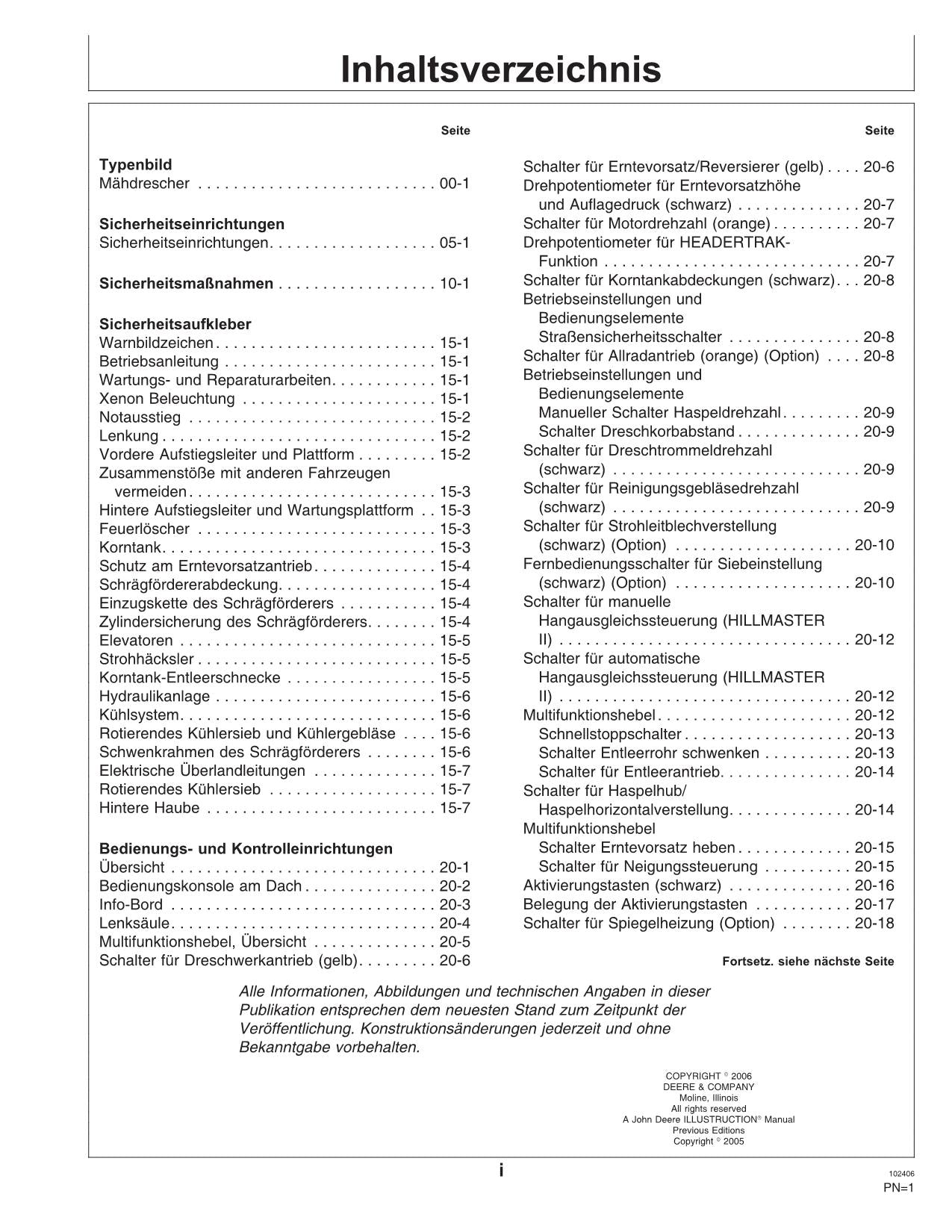 John Deere 9540I 9560I 9580I 9640I Mähdrescher betriebsanleitung