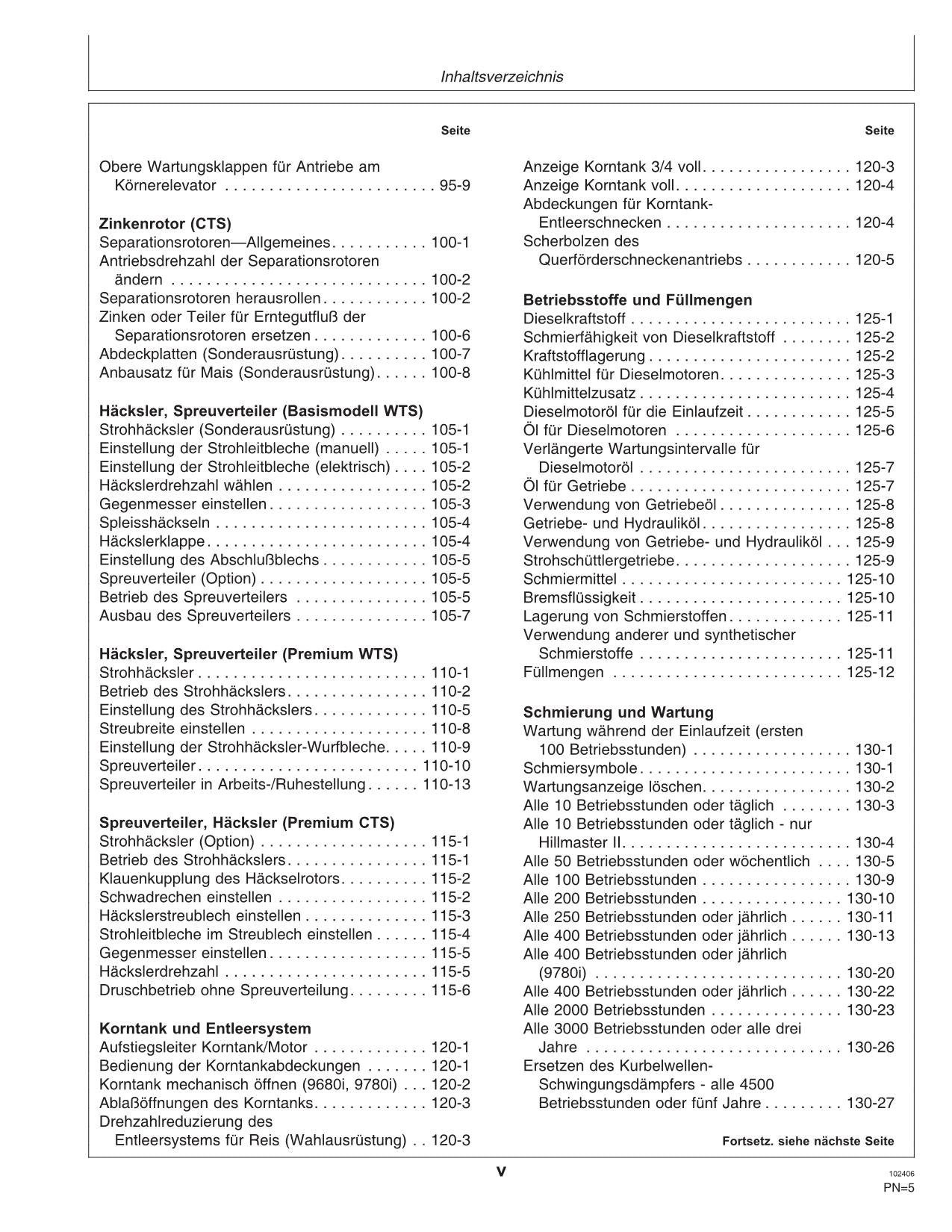 John Deere 9540I 9560I 9580I 9640I Mähdrescher betriebsanleitung