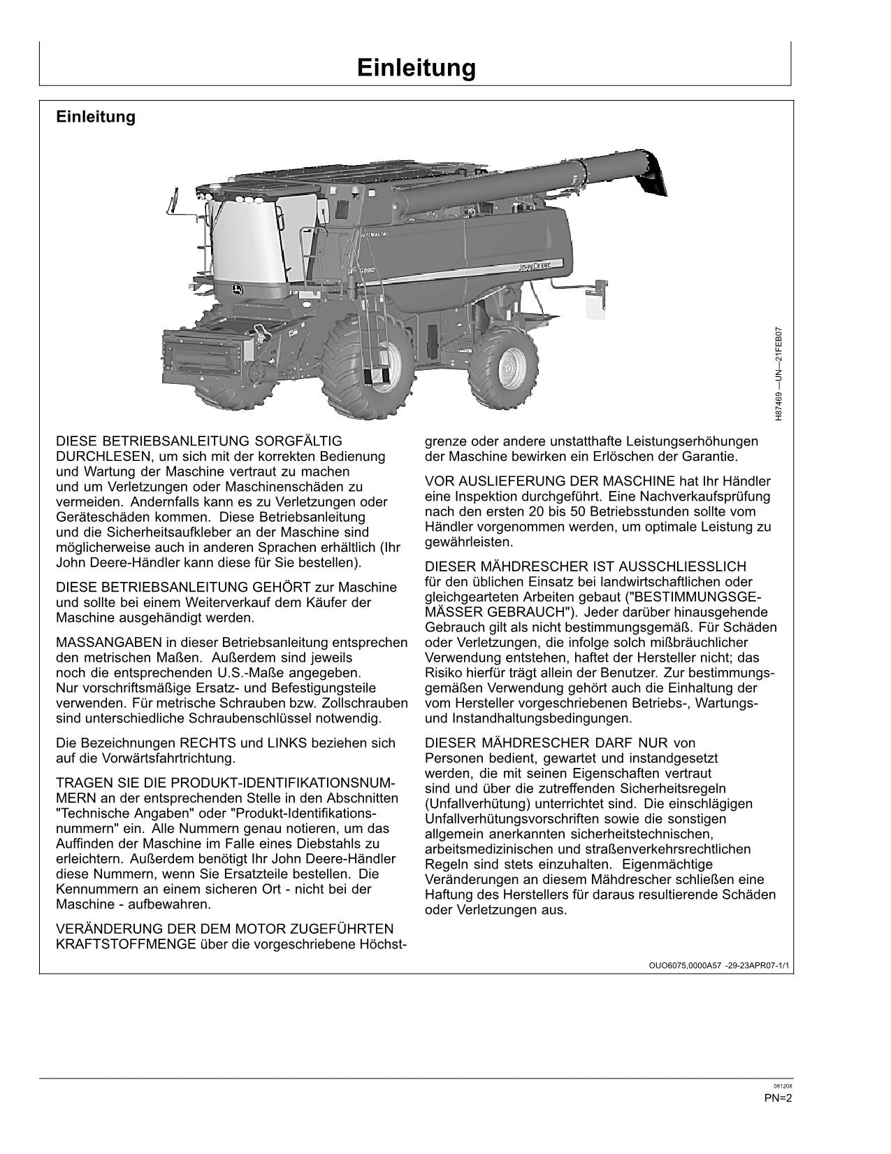 John Deere S690 Mähdrescher betriebsanleitung #3