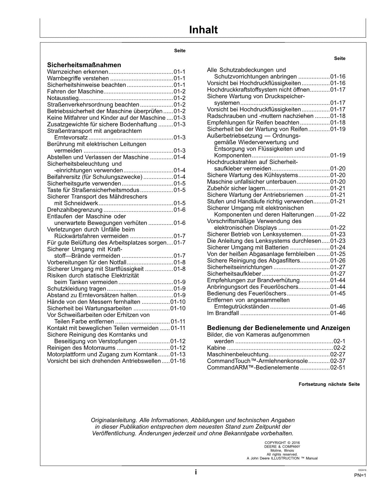 John Deere W540 W550 W650 W660 T550 T560 T660 T670 Mähdrescher betriebsanleitung