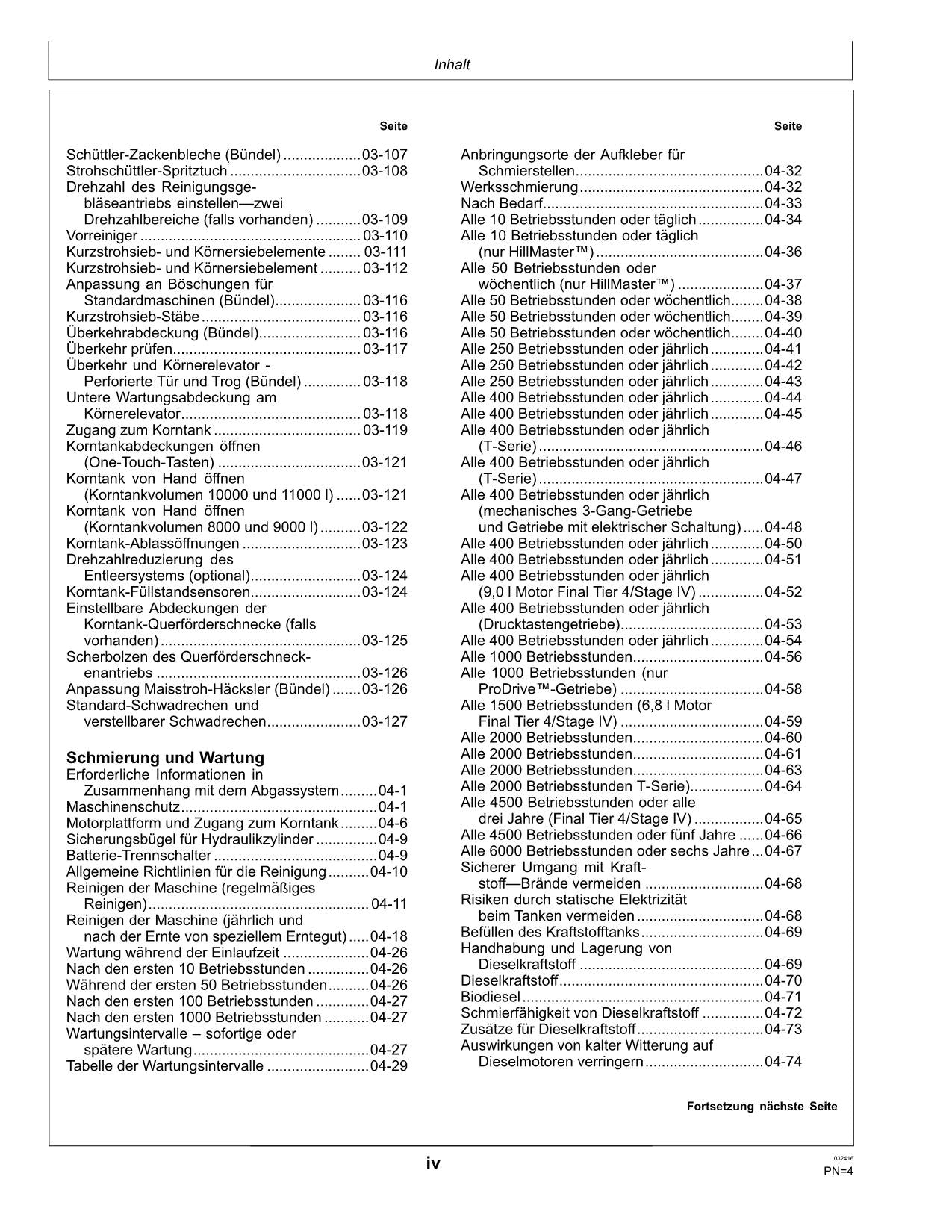 John Deere W540 W550 W650 W660 T550 T560 T660 T670 Mähdrescher betriebsanleitung