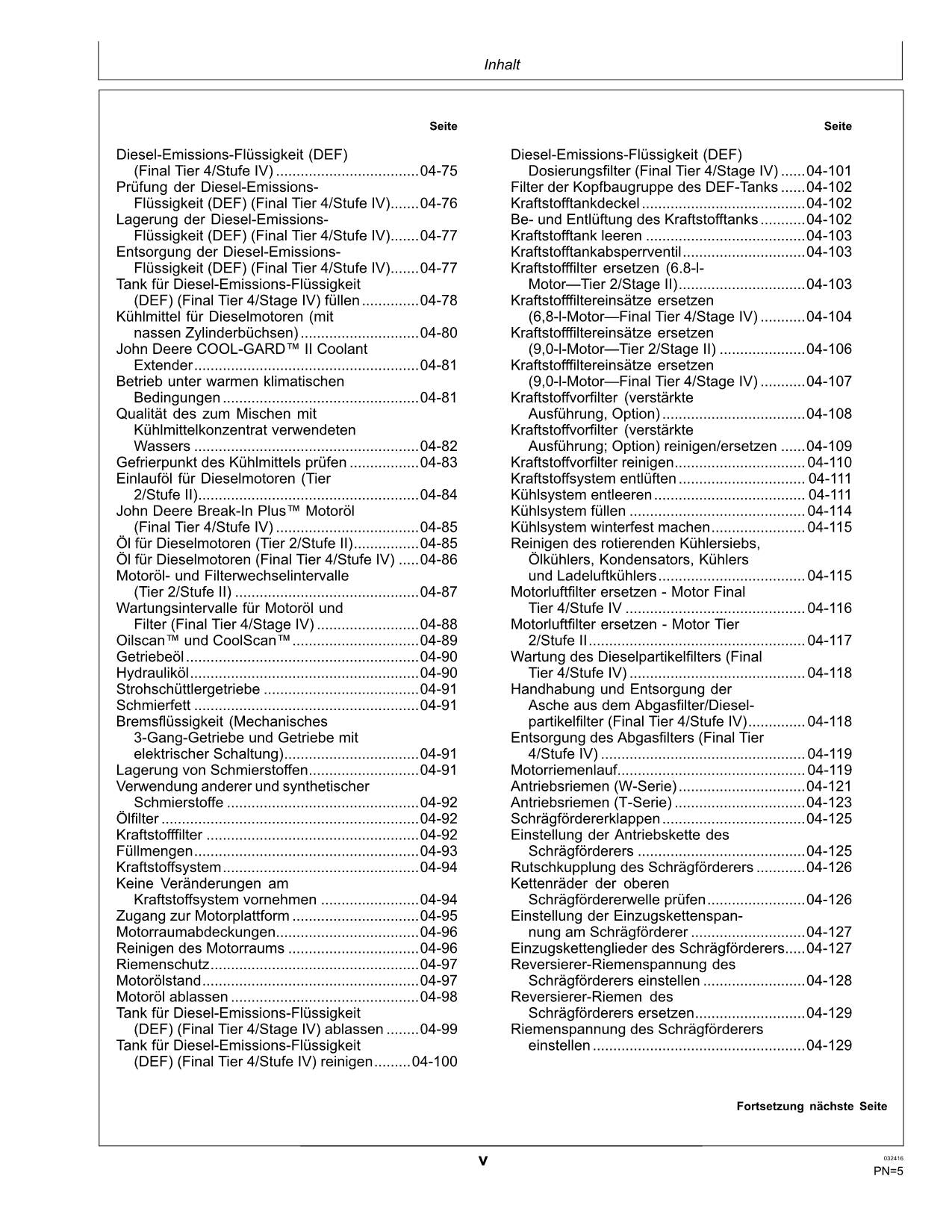 John Deere W540 W550 W650 W660 T550 T560 T660 T670 Mähdrescher betriebsanleitung