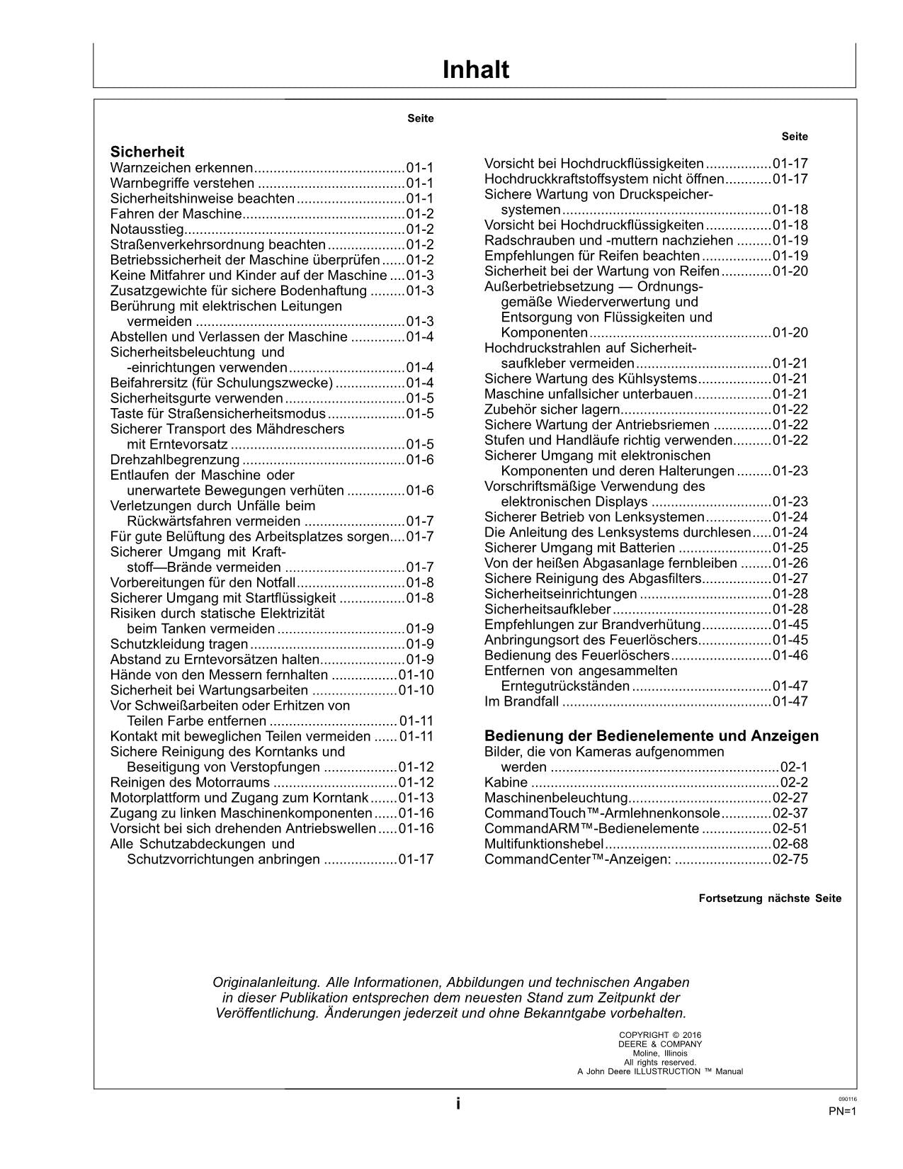 John Deere T550 T560 T660 T670 W540 W550 W650 W660 Mähdrescher betriebsanleitung