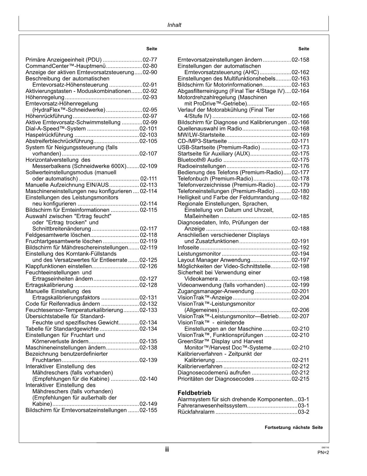 John Deere T550 T560 T660 T670 W540 W550 W650 W660 Mähdrescher betriebsanleitung