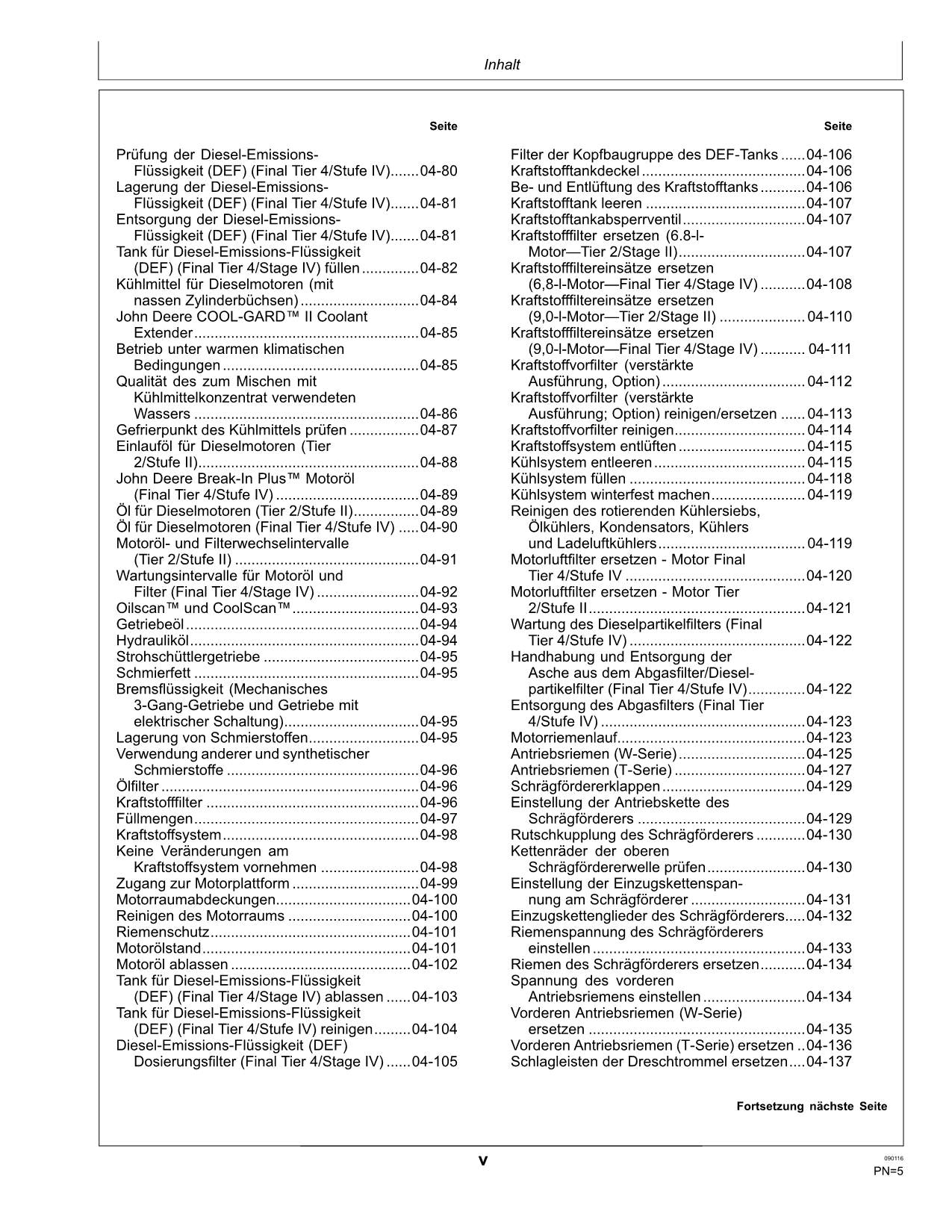 John Deere T550 T560 T660 T670 W540 W550 W650 W660 Mähdrescher betriebsanleitung