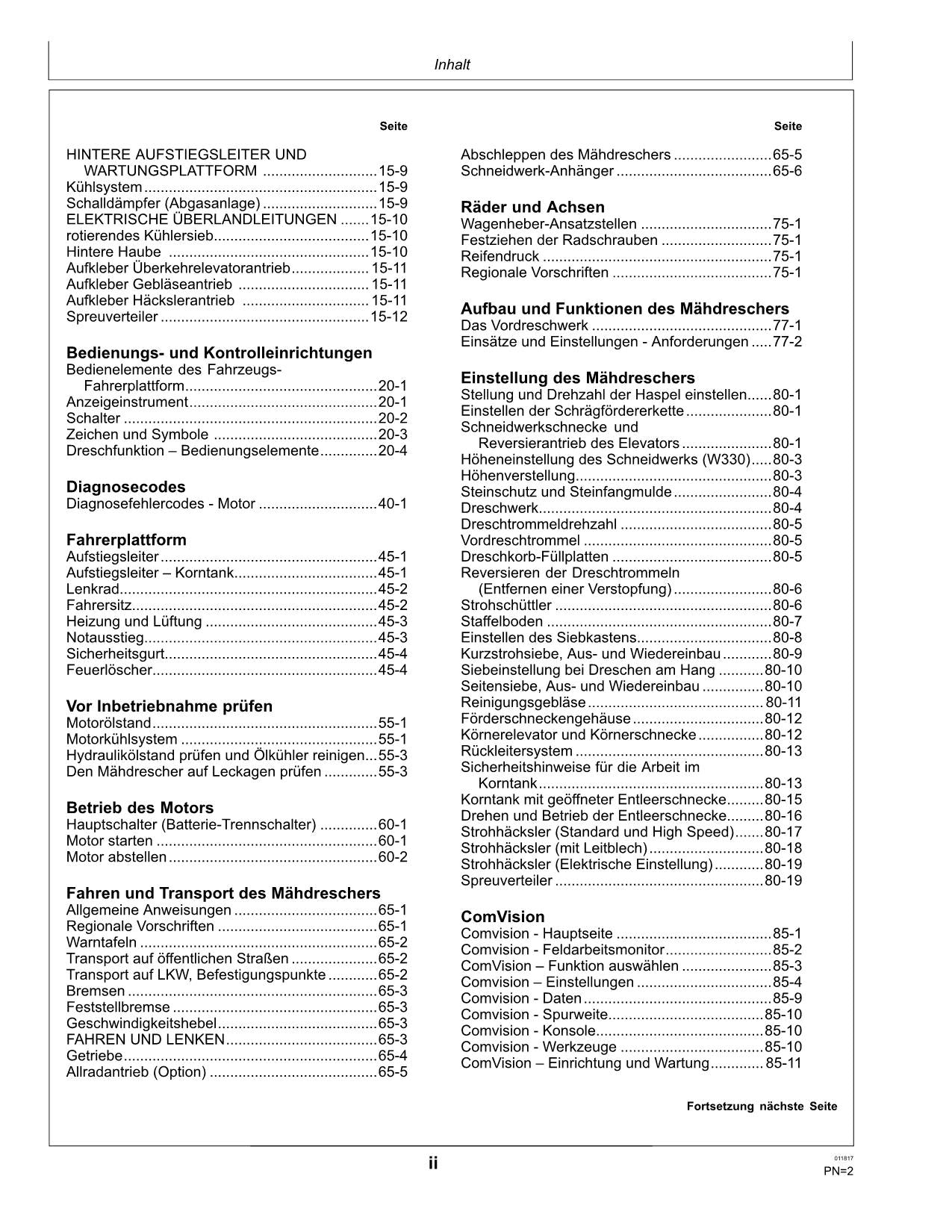 John Deere W330 Mähdrescher betriebsanleitung #2