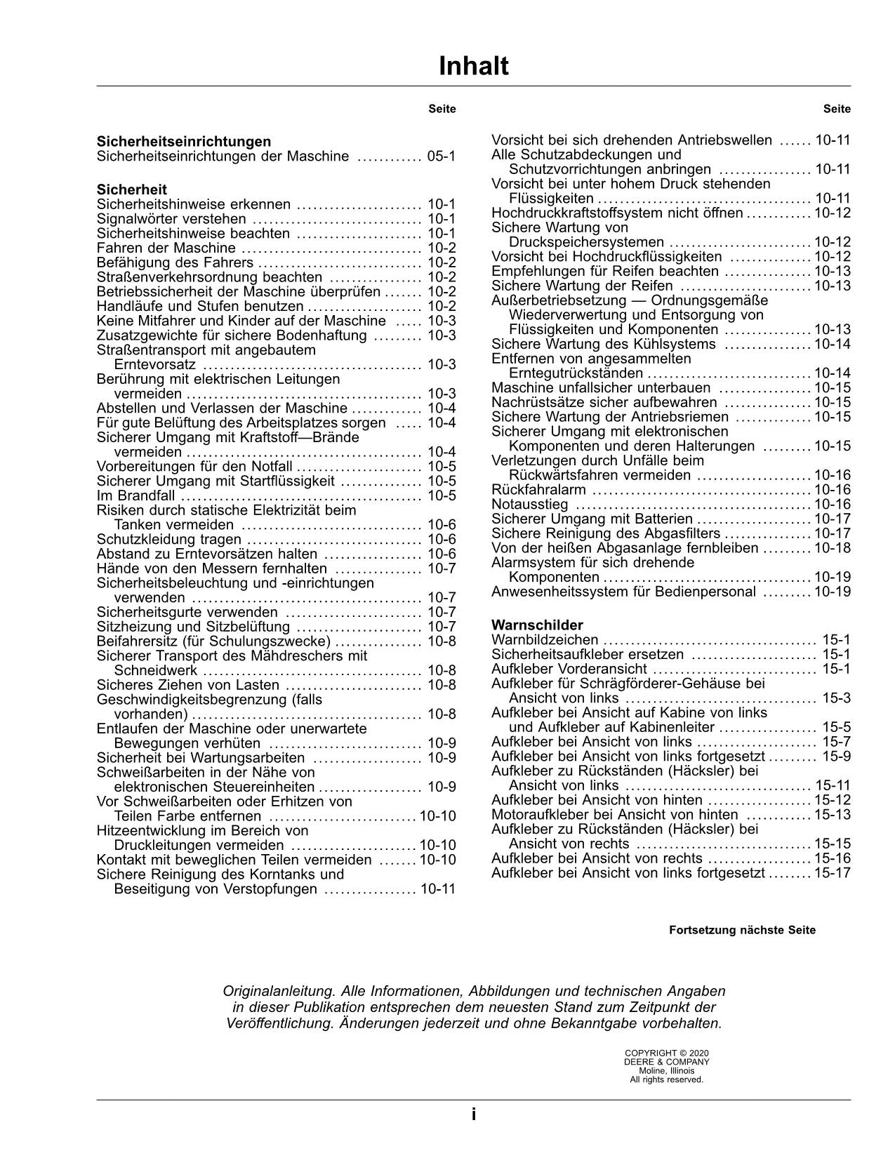 John Deere X9 1000 X9 1100 Mähdrescher Betriebsanleitung