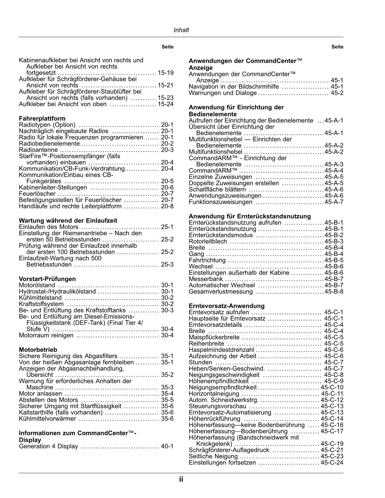 John Deere X9 1000 X9 1100 Mähdrescher Betriebsanleitung