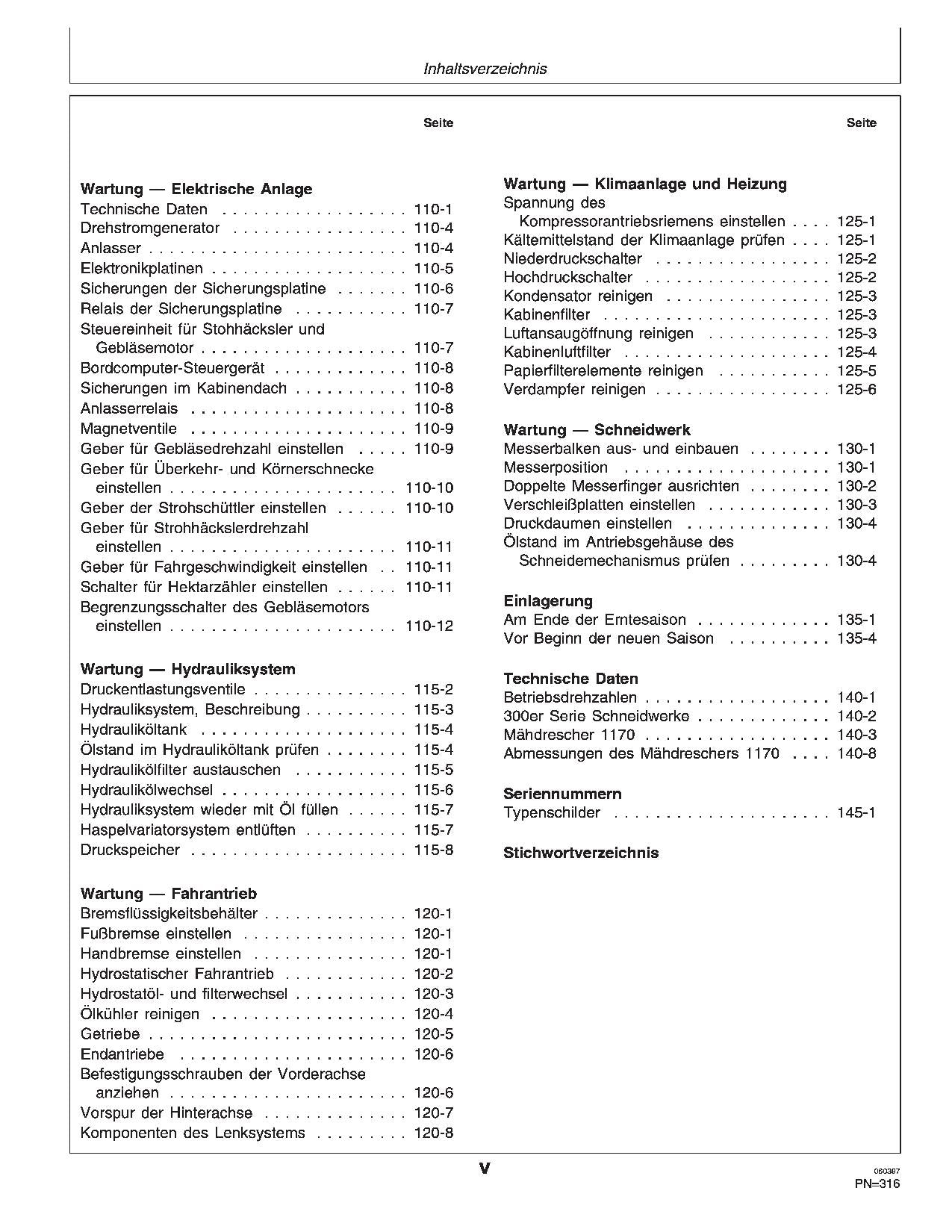 John Deere 1170 314 316 Schneidwerke Mähdrescher betriebsanleitung