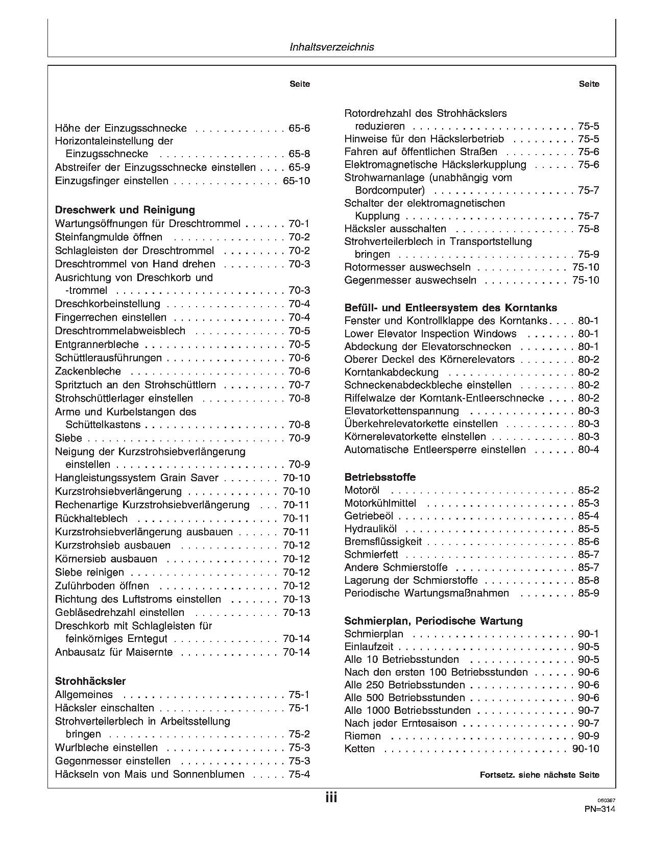 John Deere 1170 314 316 Schneidwerke Mähdrescher betriebsanleitung